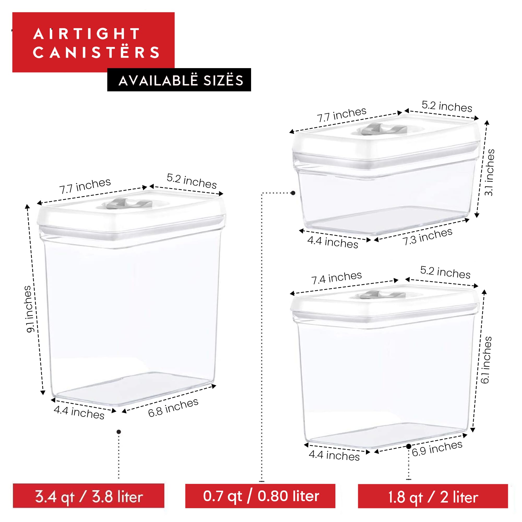 Large Airtight Food Storage Containers with White Lids (4 Count)