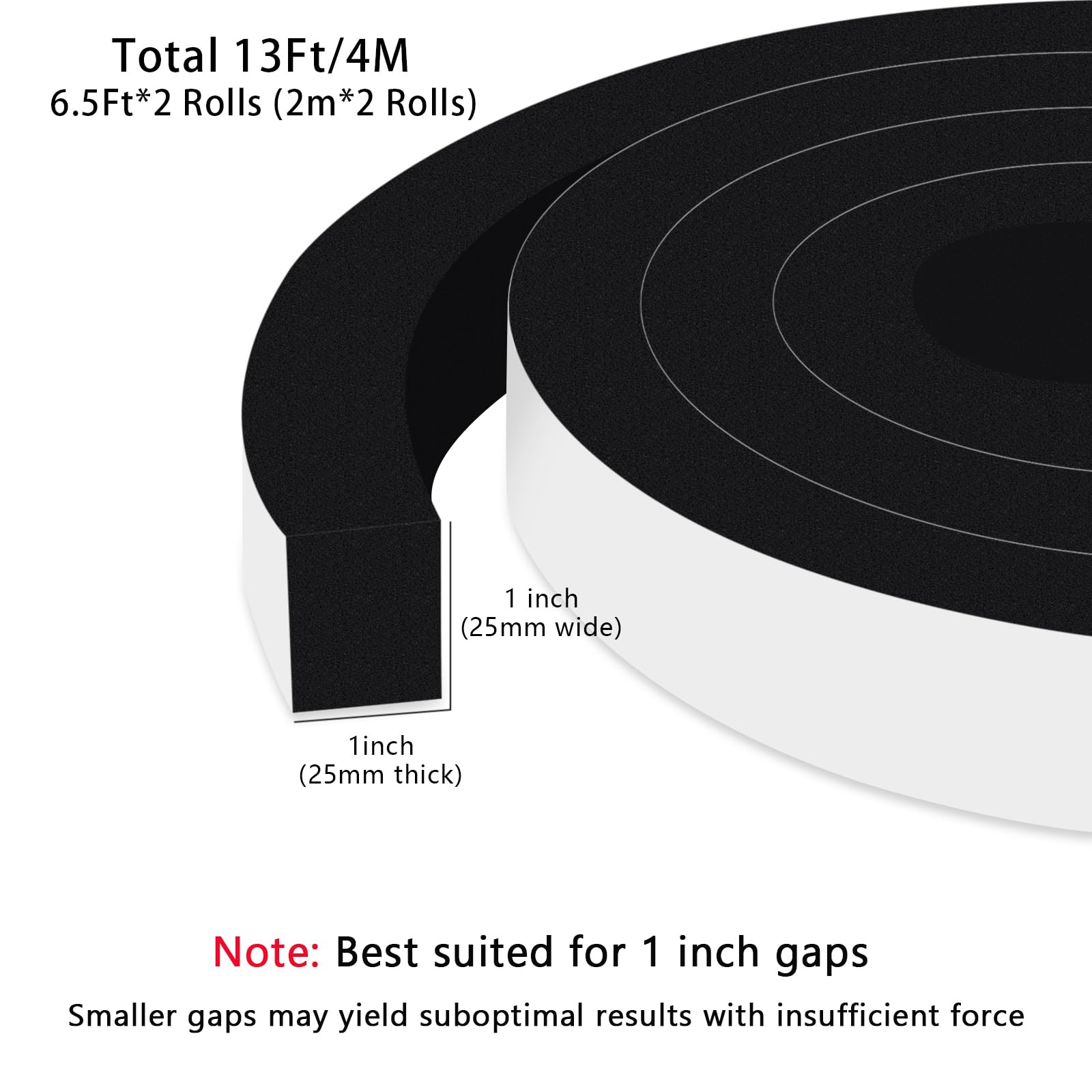 Square Weather Stripping for Doors & Extra Large Gaps (13 Foot)