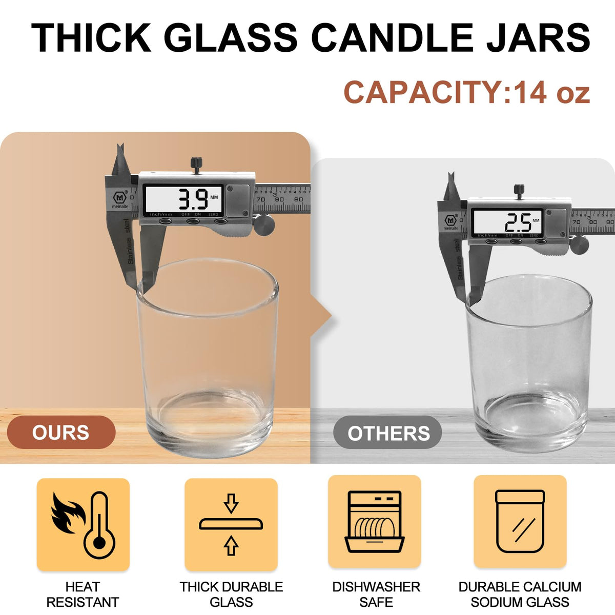 14 OZ Thick Candle Jars for Making Candles 12 Pcs (12 Count)