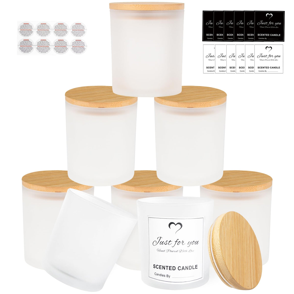 8 Pack 14 OZ Frosted Glass Candle Jars with Bamboo Lids (8 Count)