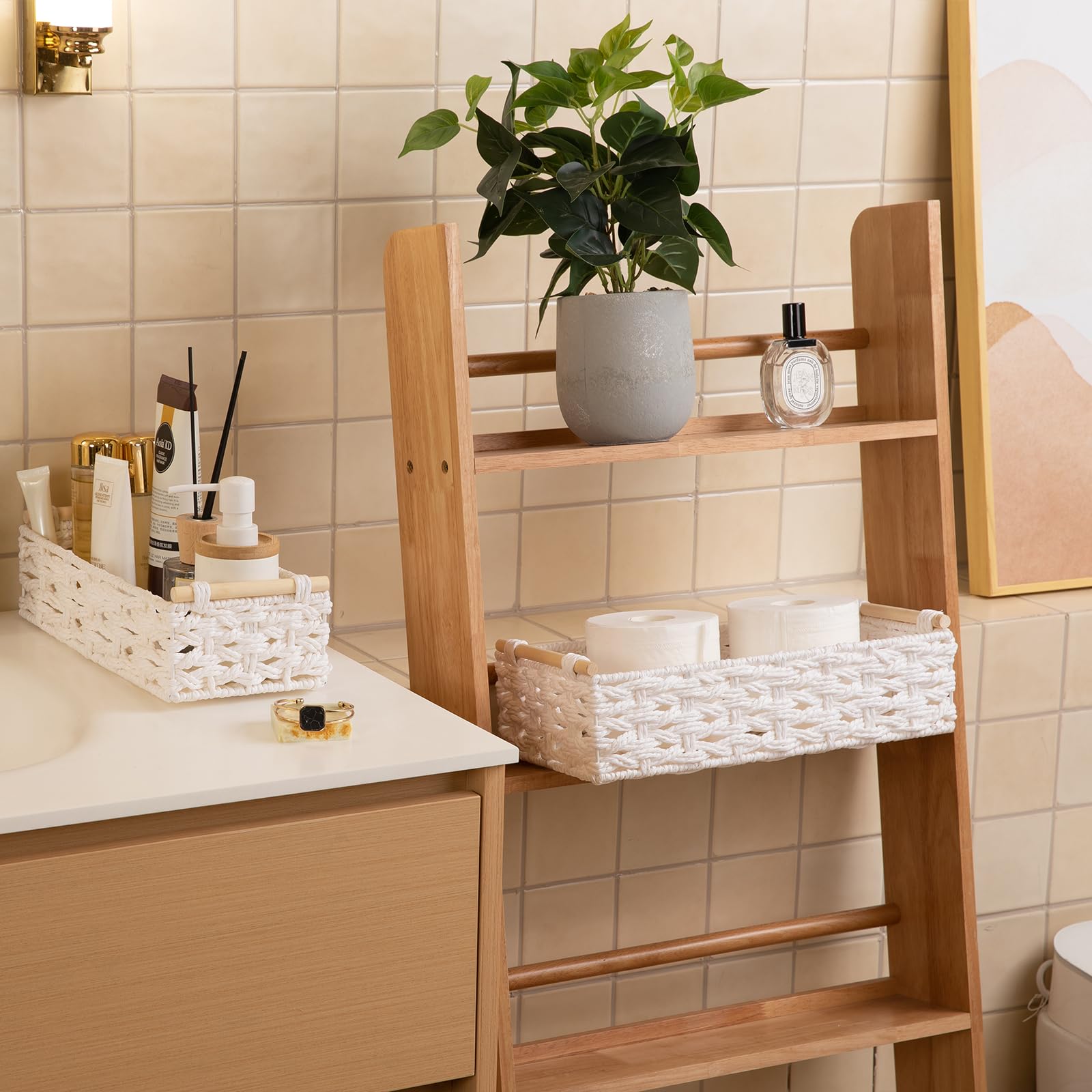 Toilet Paper Baskets Handmade Paper Rope Decorative Wicker Storage Tank Shelf Cabinet Organizer for Bathroom Home (2 Count)