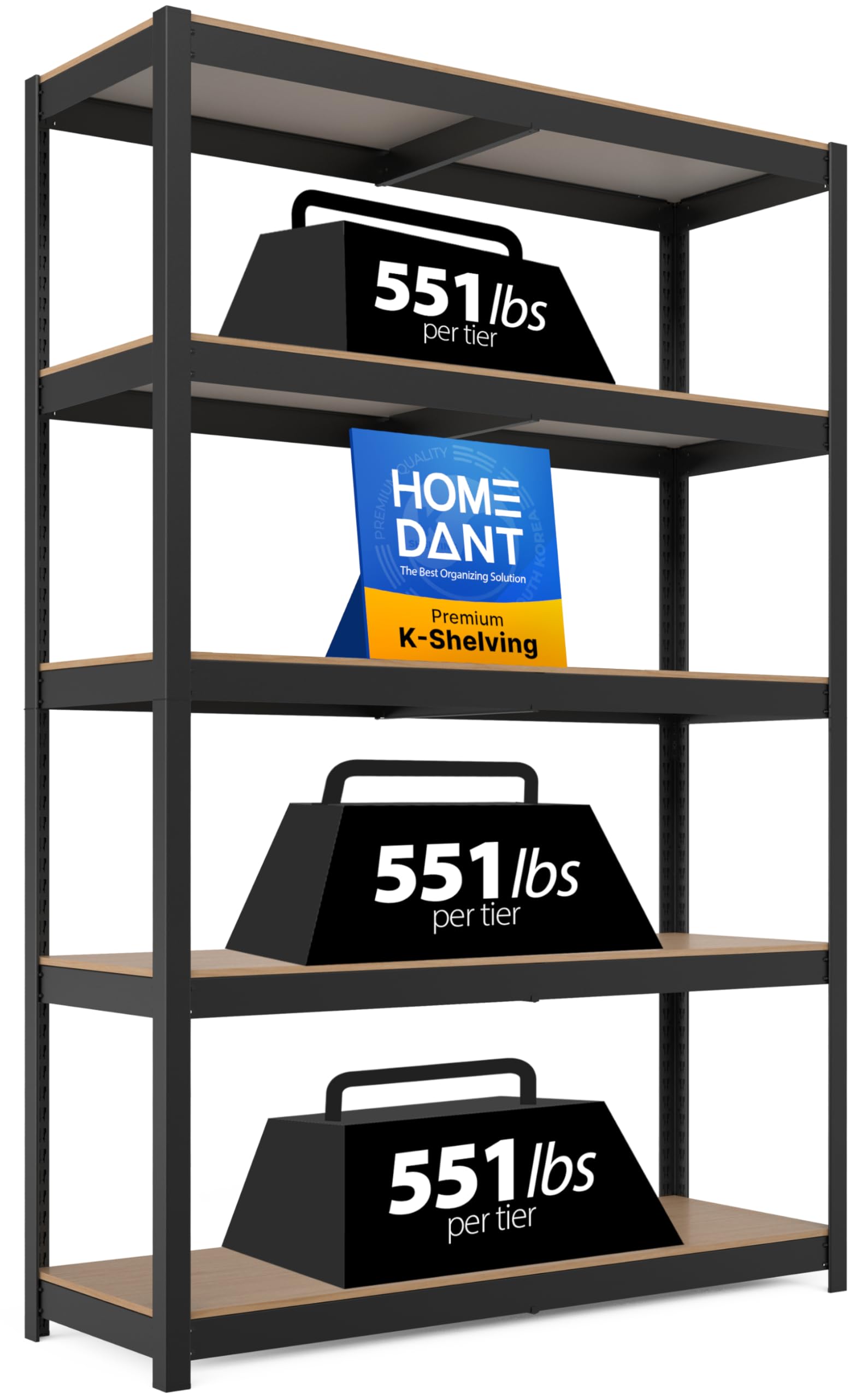 House Black 48.1" W 5 Tier Storage Shelves Garage Shelving Unit