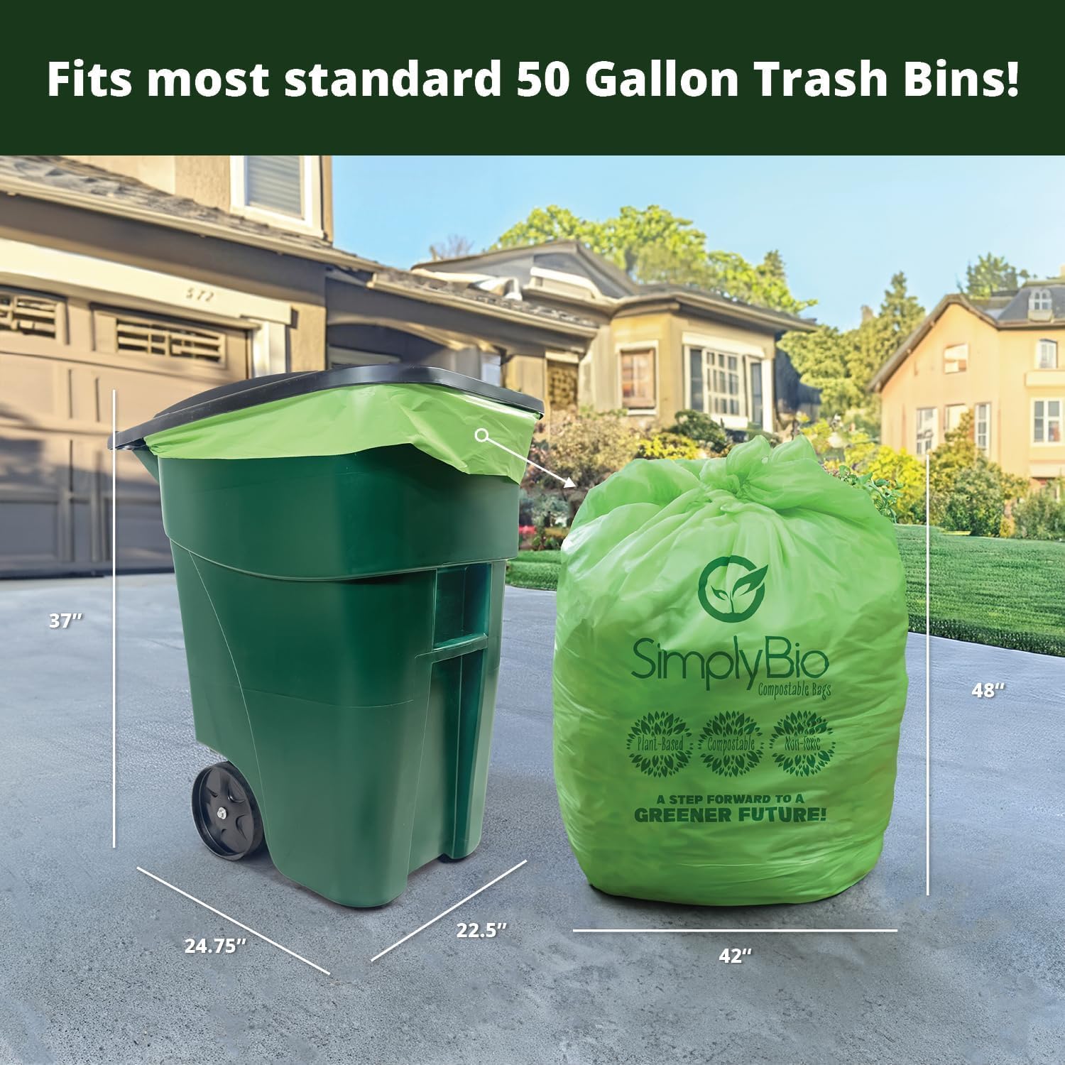 55 Gallon Compostable Trash Bags Flat (12 Count)