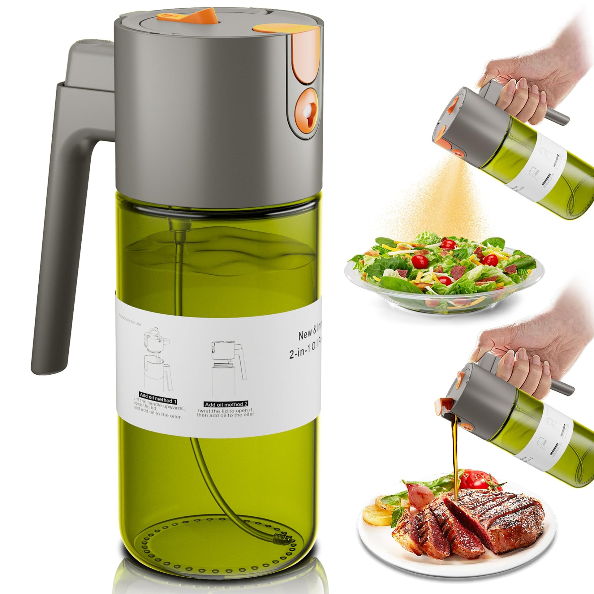 Olive Oil Sprayer & Dispenser Bottle for Cooking 17oz Dark Glass Oil Mister