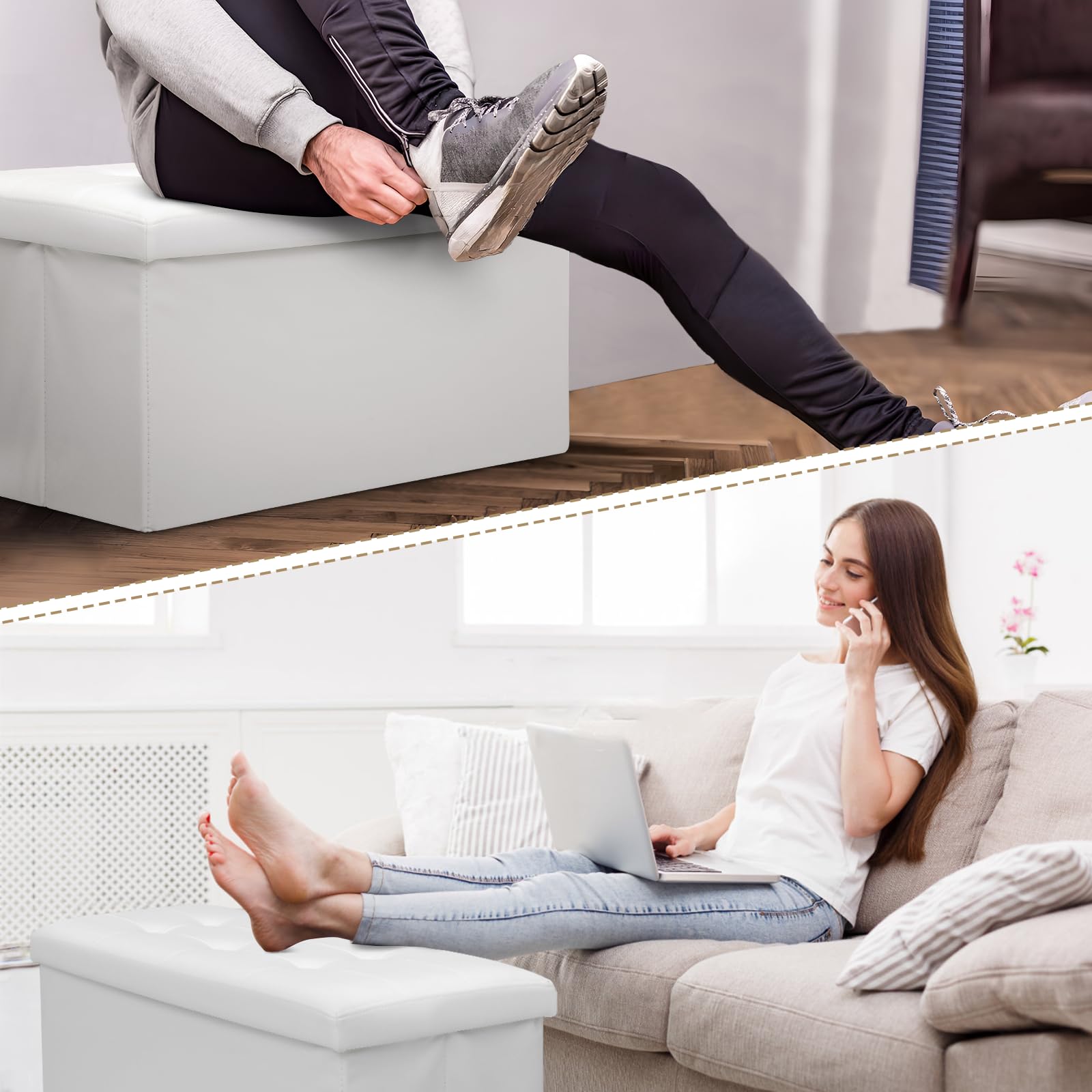 30" Storage Ottoman Bench Folding Bench with 90L Hidden Storage