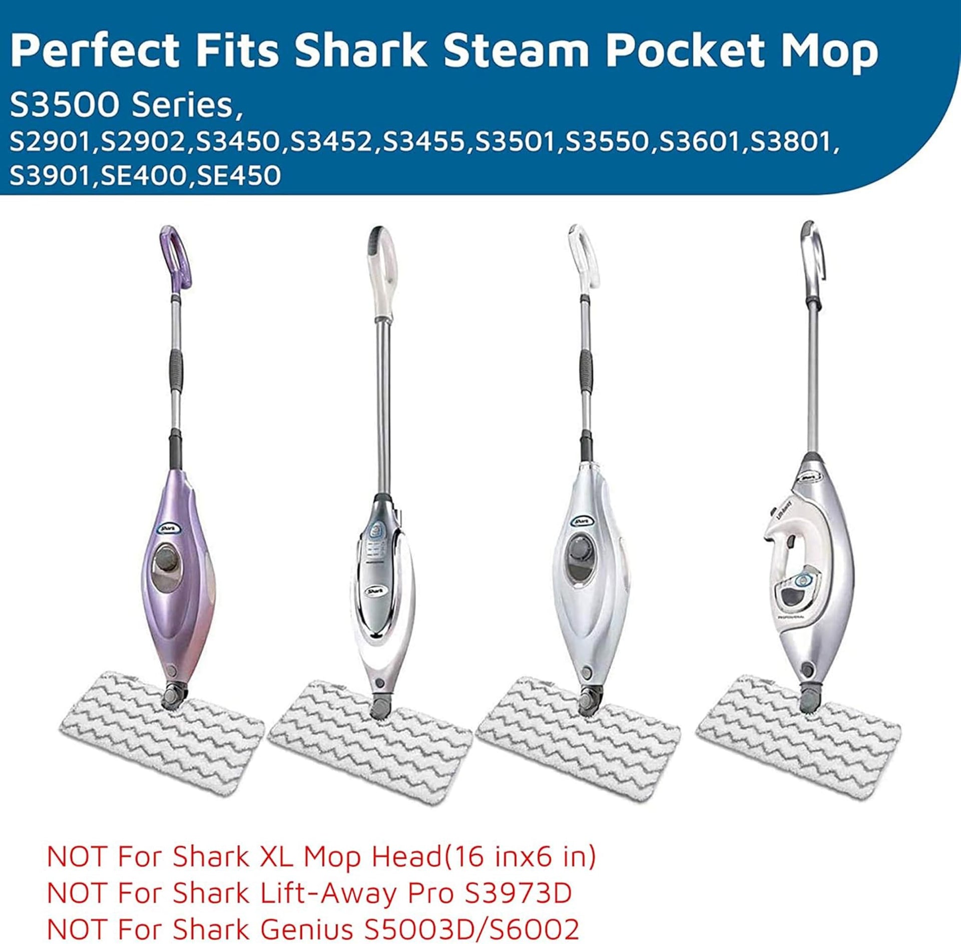 Washable Steam Mop Replacement Pads for Shark S3501 S3601 8 Pack (4 Count)