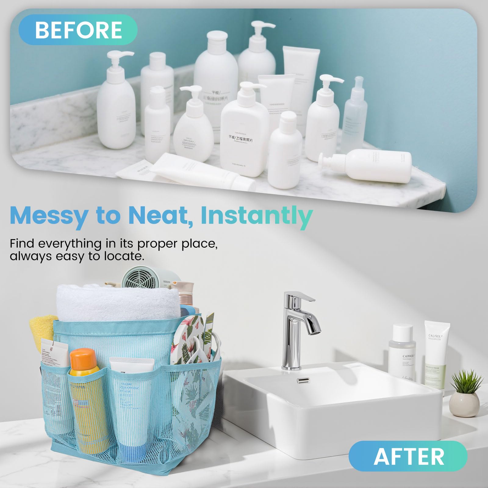 Shower Caddy Portable for College Dorm Room Essentials for Girls with 9 Pockets