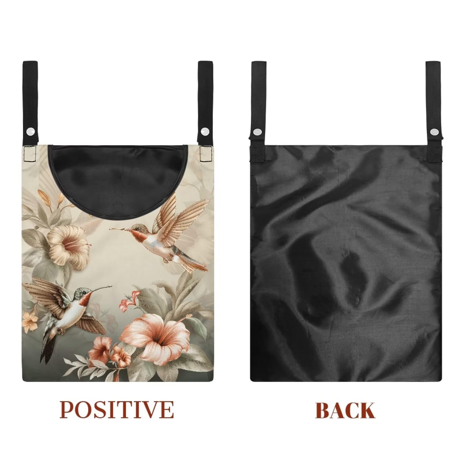 Hummingbird Clothes Pin Bag Poeny Flowers Clothes Pin Hanging Bag Fashion Clothespin Organizer Bag Portable Clothespin Storage with Large Opening Clothespin Storage for Small Items