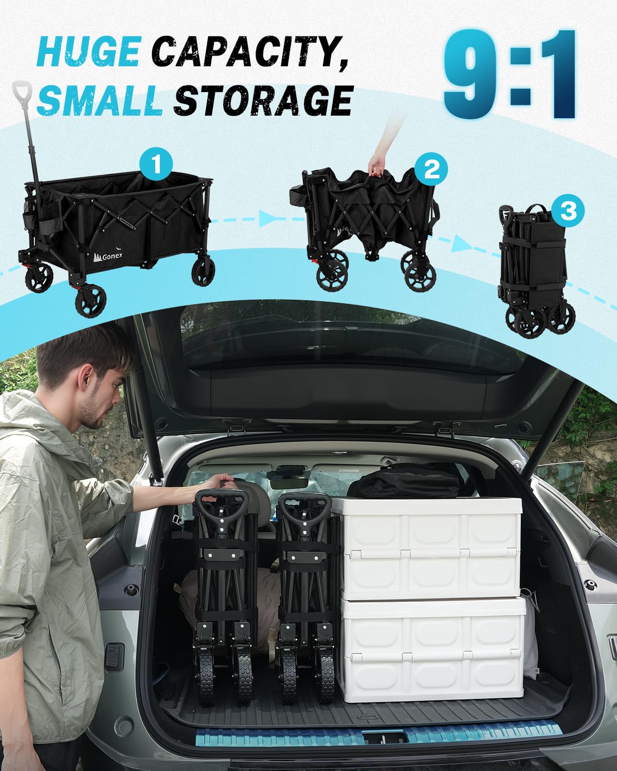 38" L Collapsible Wagon Cart Foldable