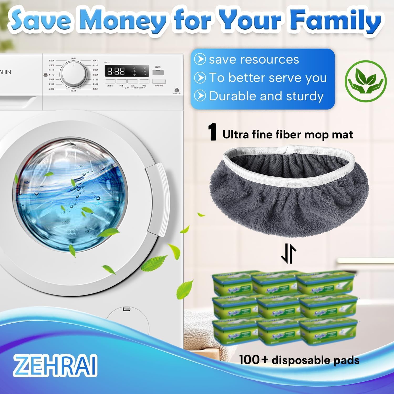 6 Pack Reusable Microfiber Mop Pads Compatible with Swiffer Sweeper Mop (6 Count)