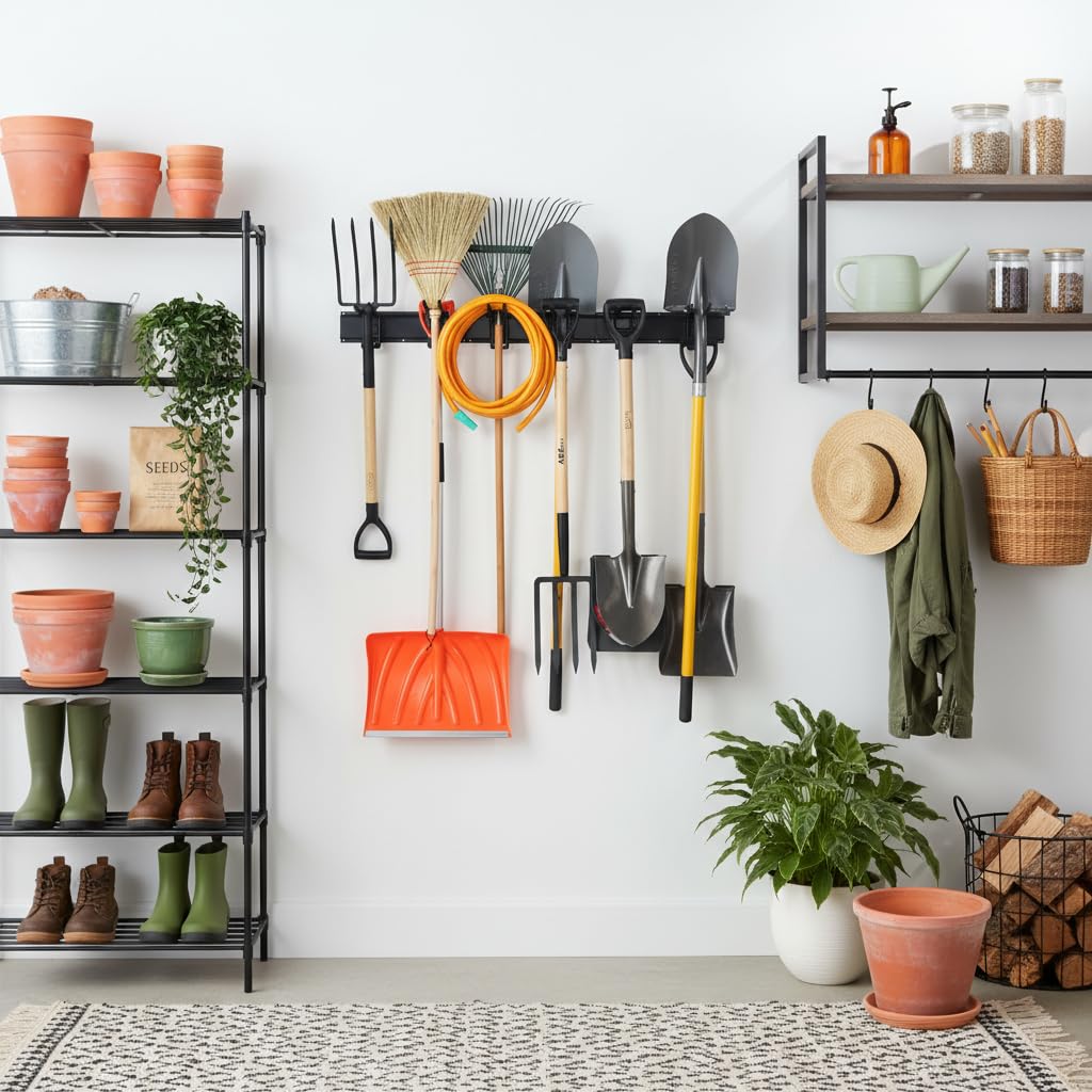 96 Inch Heavy Duty Wall Mount Garden Tool Organizer for Garage