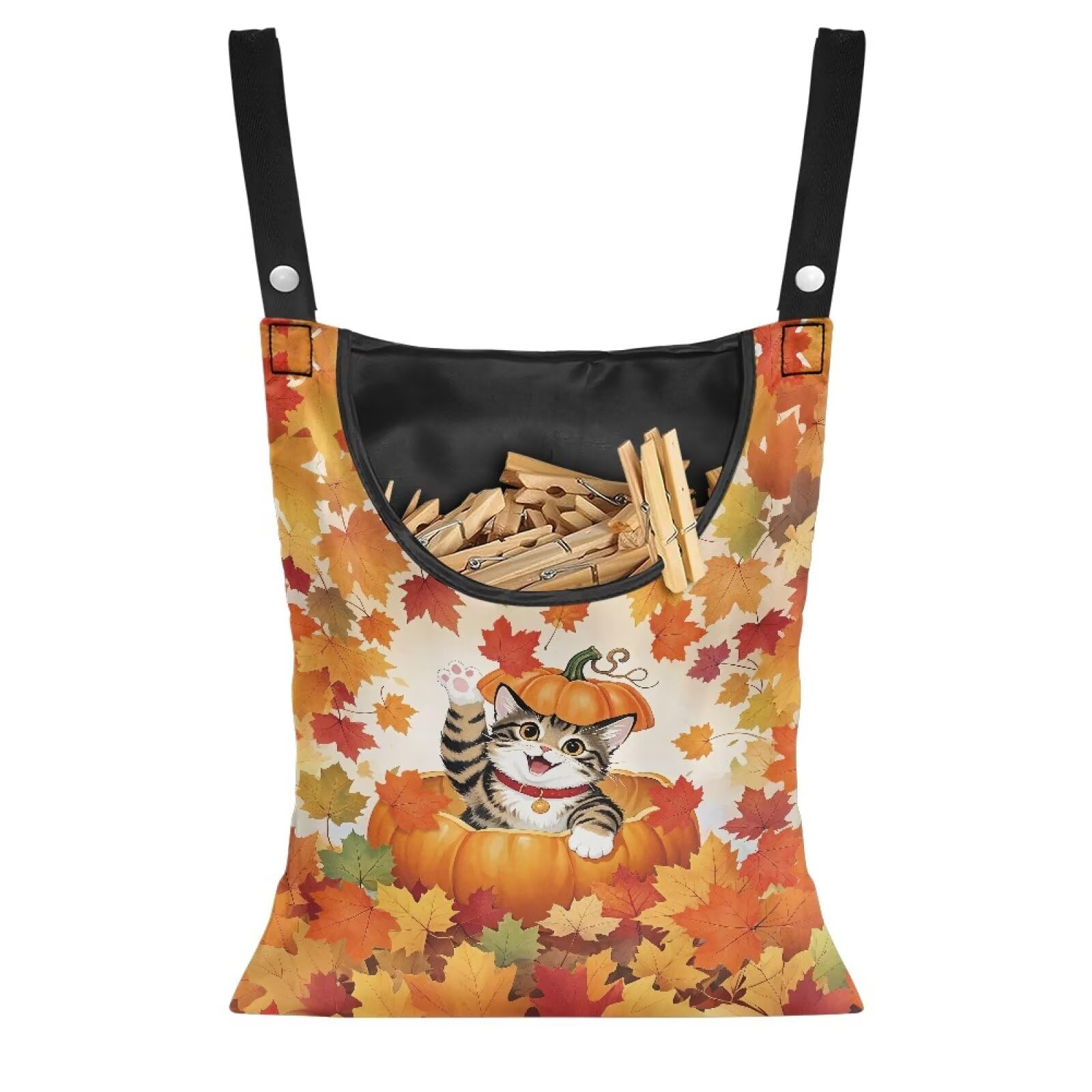 Fall Cat Pumkpin Clothespin Bags with Hanging Rope Maple Space