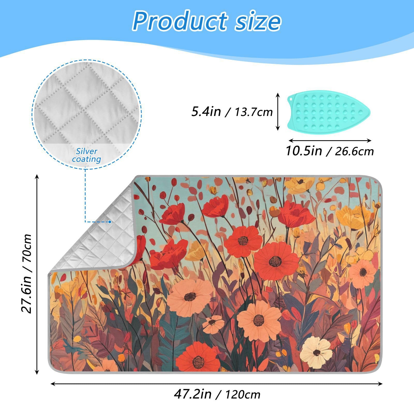 Autumn Poppy Flowers Ironing Mat Portable Ironing Pad Blanket with Silicone Iron Rest for Table Top Travel Heat Resistant Double