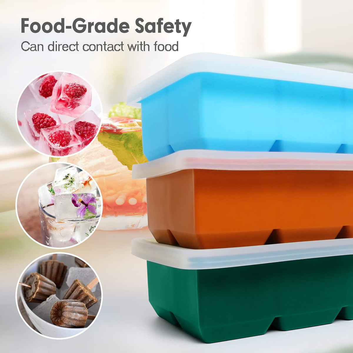 Silicone Ice Cube Trays 3 Pack (3 Count)