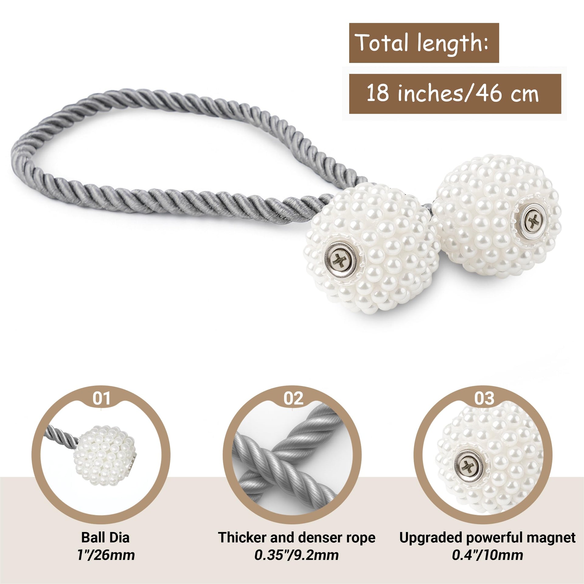 Magnetic Curtain Tiebacks Grey 6pcs (6 Count)