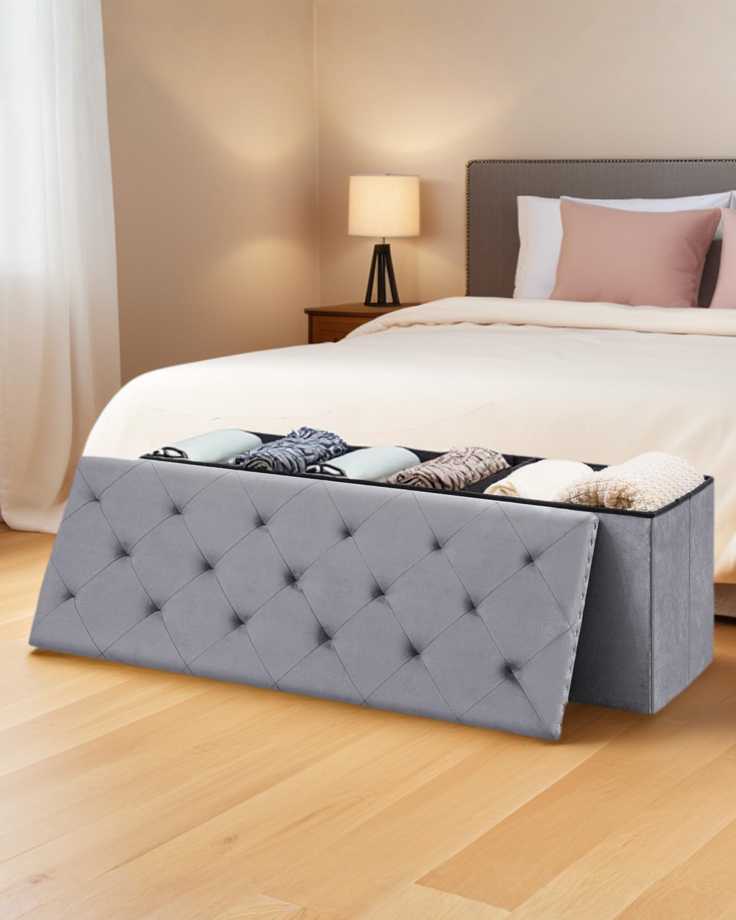 Velvet Storage Ottoman Bench