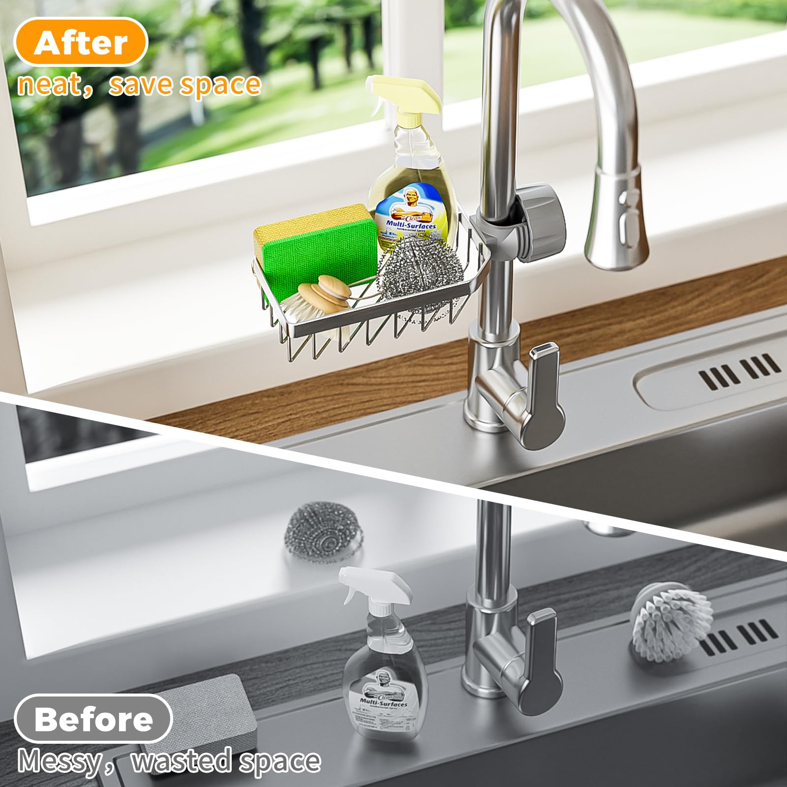 Sponge Holder Over Faucet Kitchen Sink Caddy Organizer