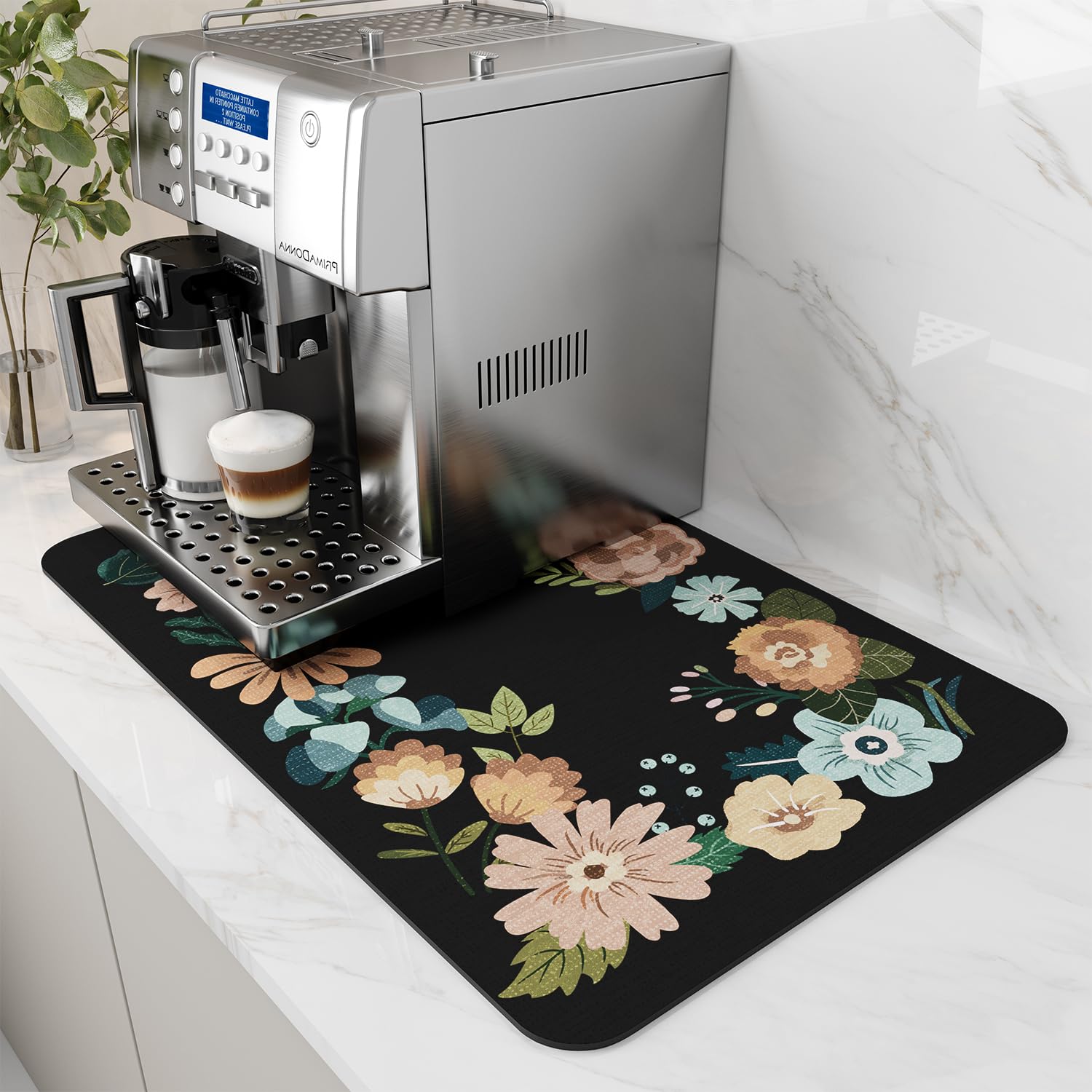 Coffee Mat Hide Stain Rubber Backed Absorbent Dish Drying Mat for Kitchen Counter
