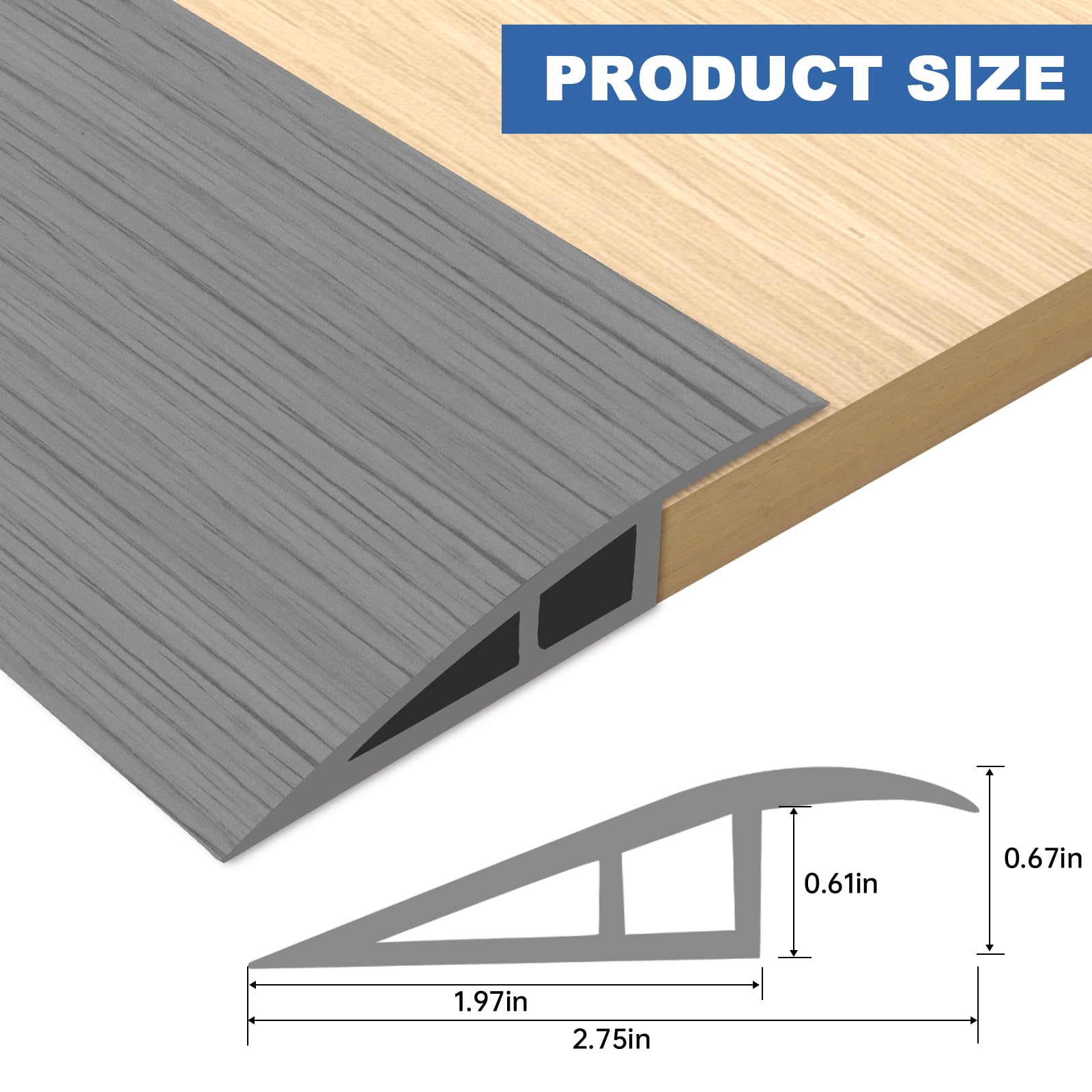 Vinyl Floor Transition Strip Self Adhesive Door Threshold Strip (6.6 Foot)