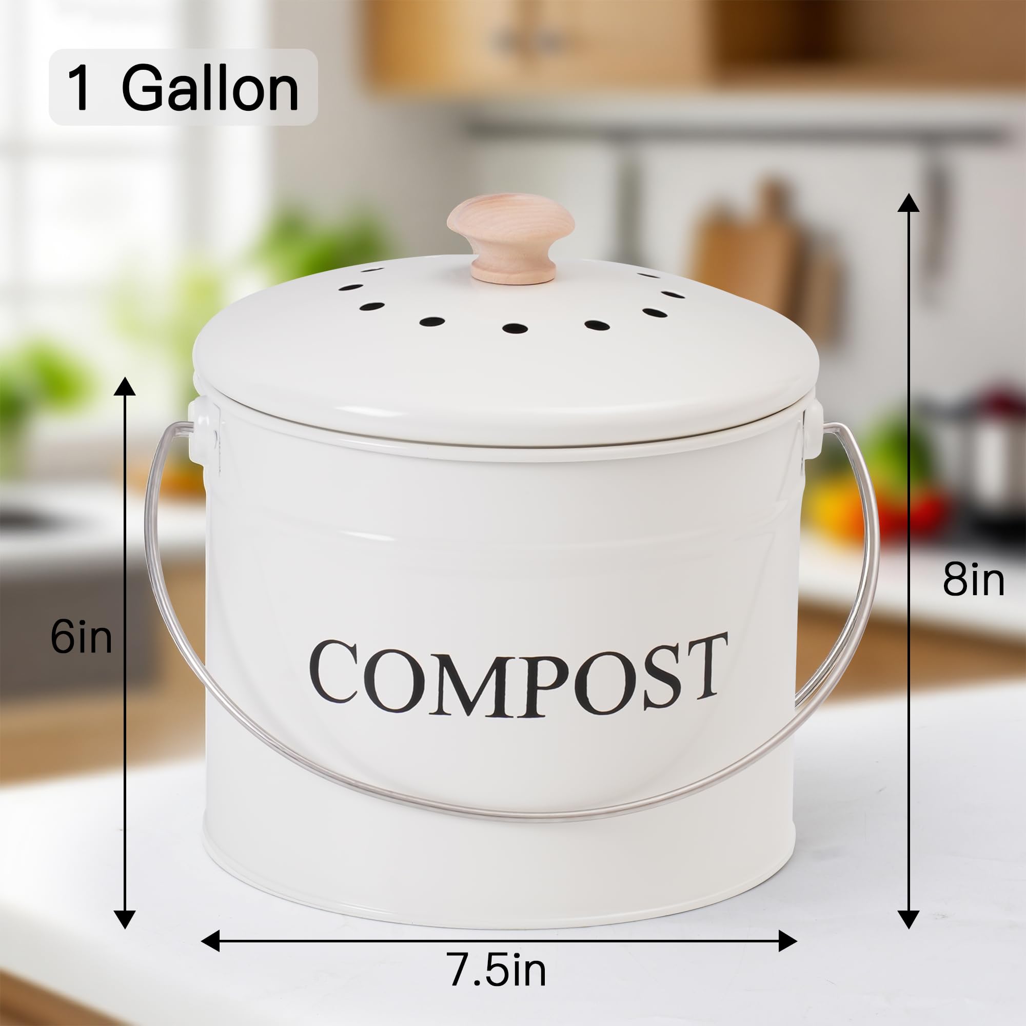 Compost Bin 1 Gallon Countertop Composter with Lid