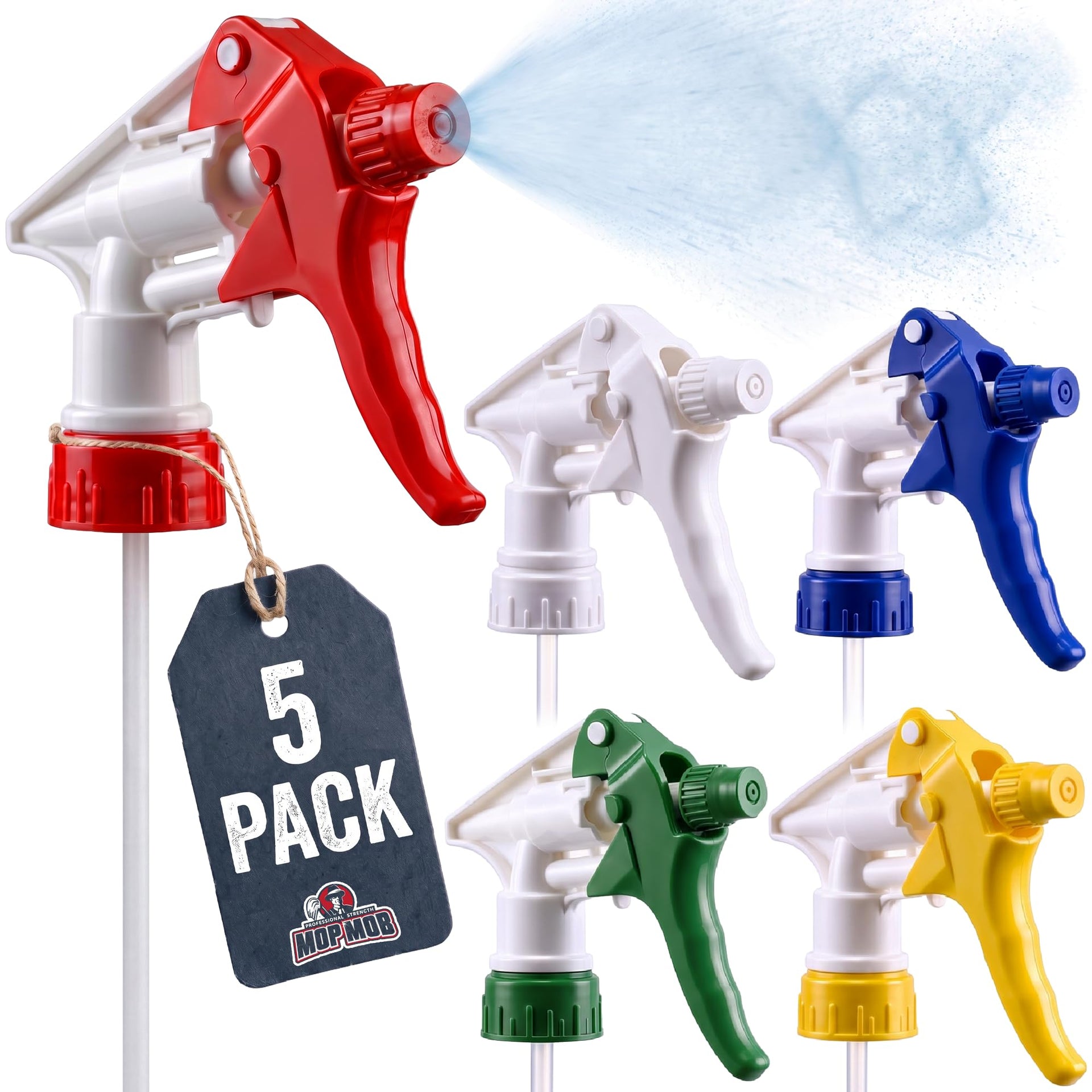 Leak-Free, Chemical Resistant Spray Head 5 Pk Industrial Spray Heads Only (No Bottles) for Auto/Car Detailing, Window Cleaning and Janitorial Supply. Heavy Duty Low-Fatigue Trigger and Nozzle. (5 Count)