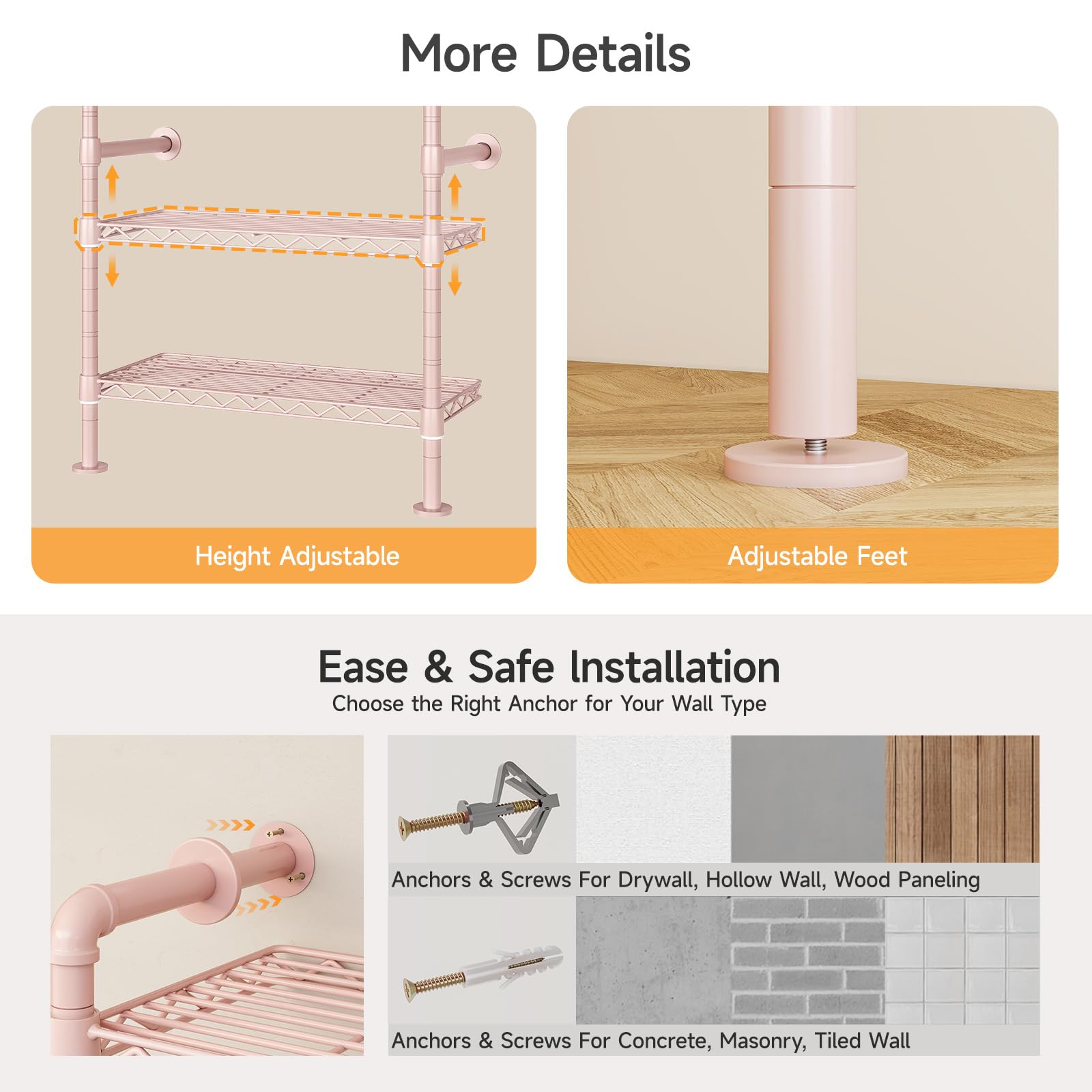 L4 Wall Mounted Heavy Duty Corner Industrial Pipe Clothing Rack