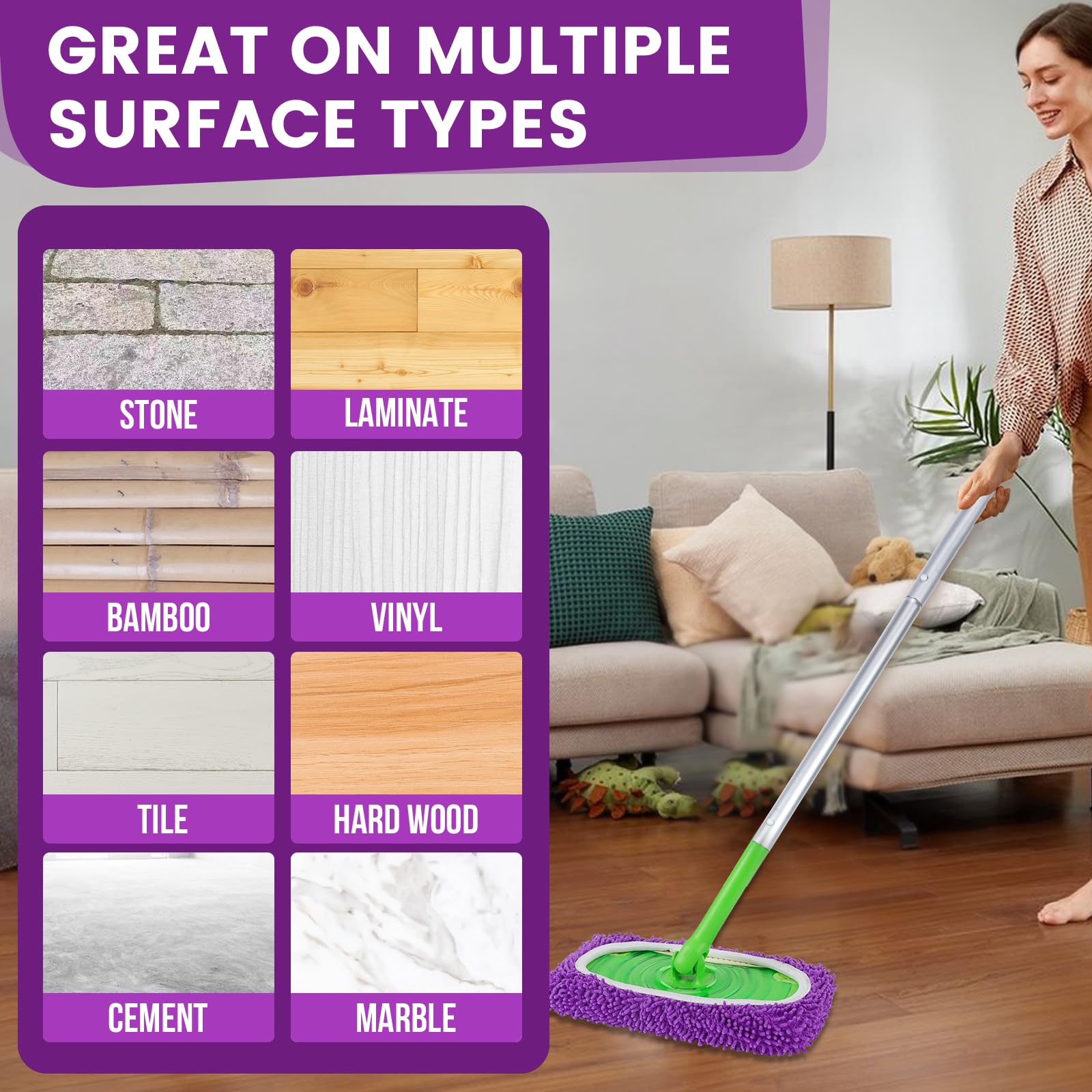 6Pcs Reusable Microfiber Mop Pads Compatible with Sweeper Mop (6 Count)