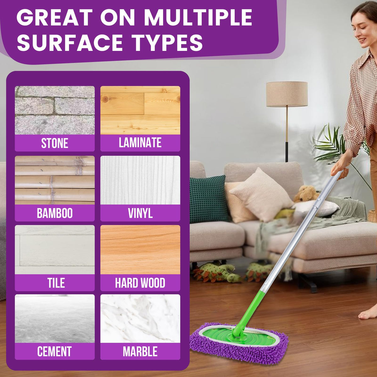 6Pcs Reusable Microfiber Mop Pads Compatible with Sweeper Mop (6 Count)