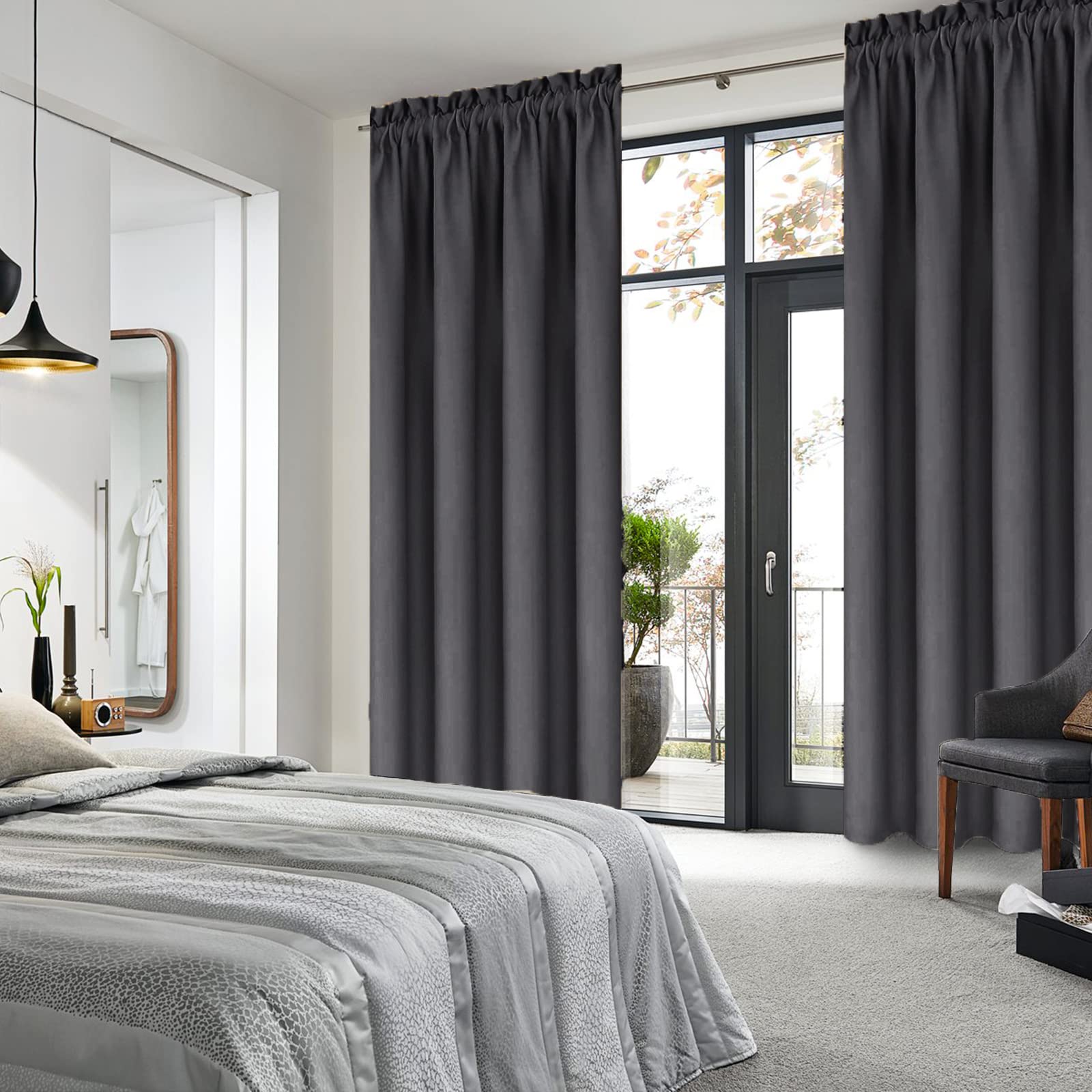 Blackout Curtains for Bedroom 38 x 84 Inch Long Dark Grey 2 Panels (2 Count)