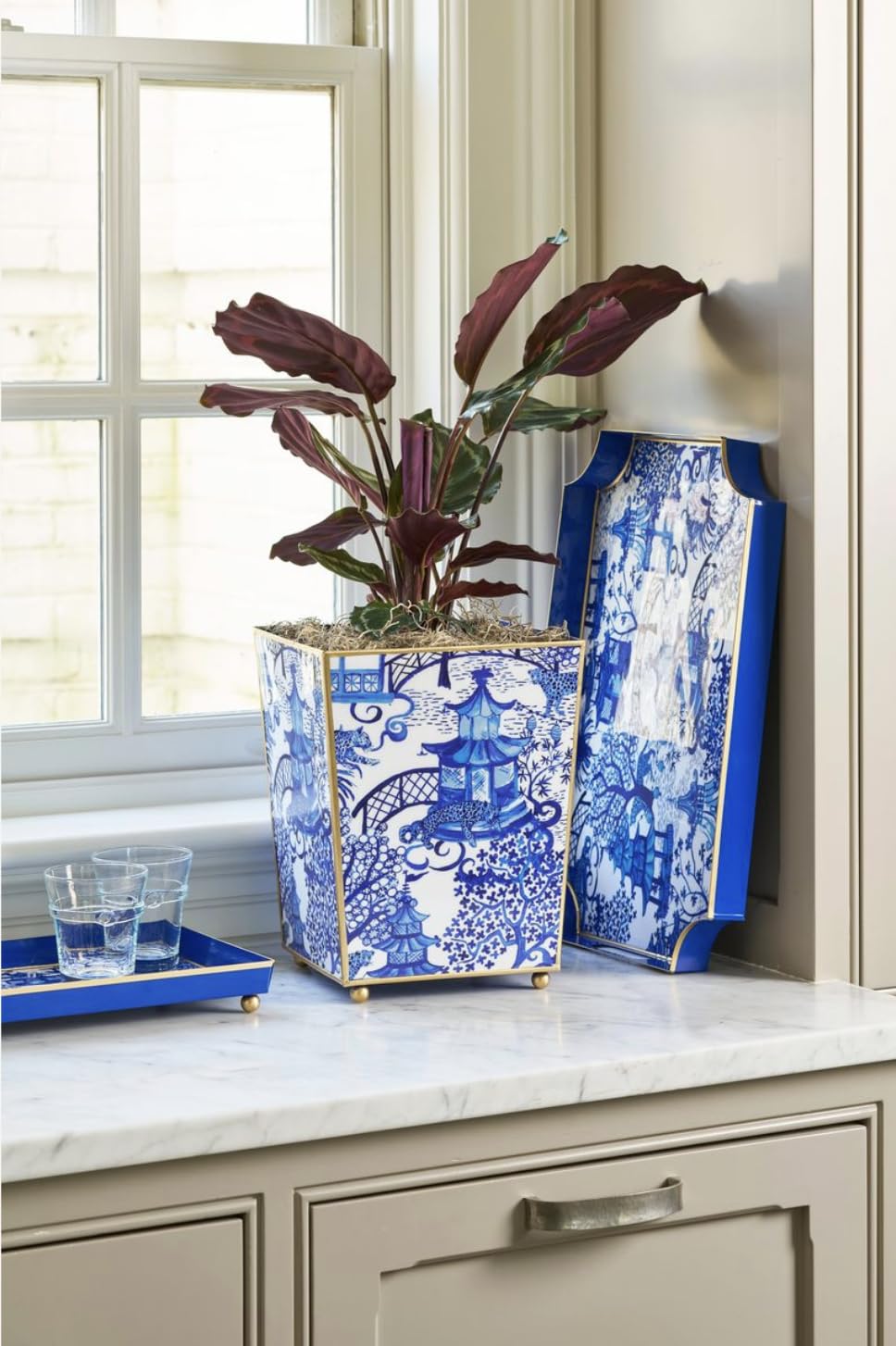Jaye’s Studio Garden Party Decorative Gold Waste Basket for Bathroom Trash Can no Lid