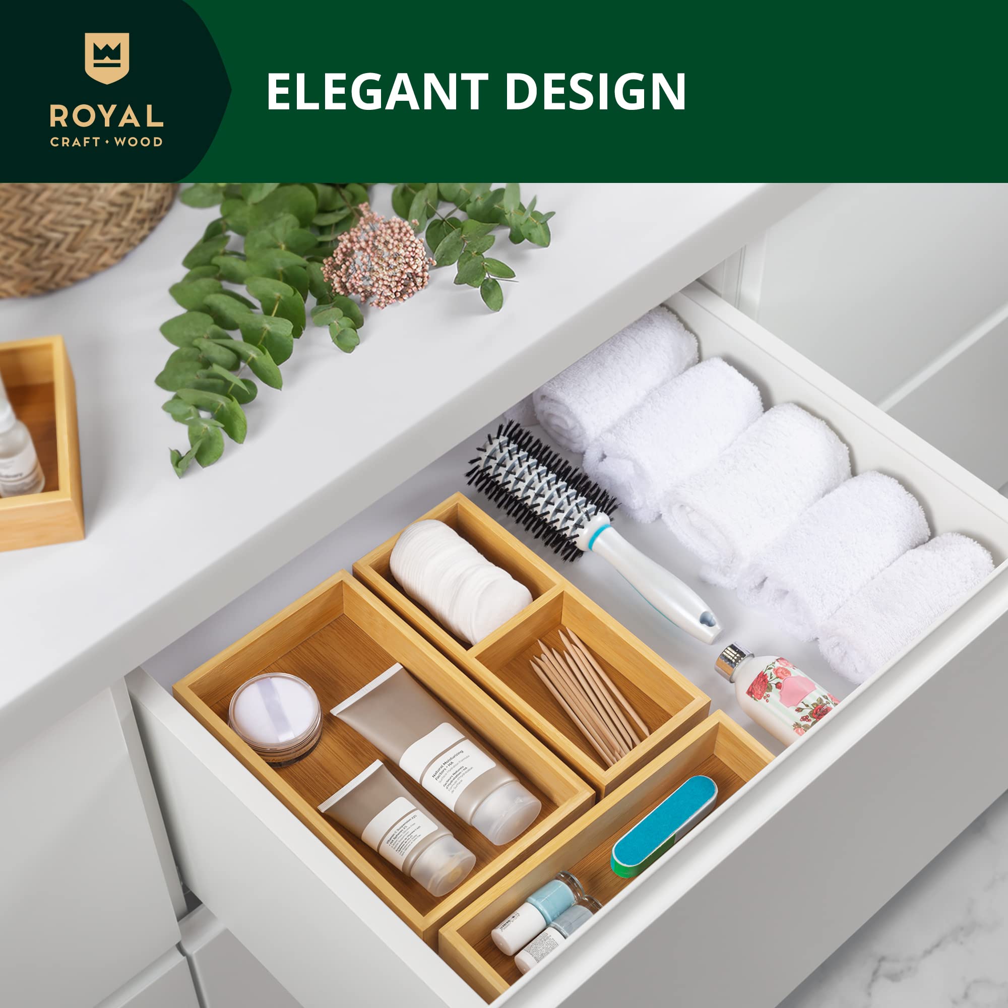 Luxury Bamboo Drawer Organizer Storage Box (3 Count)
