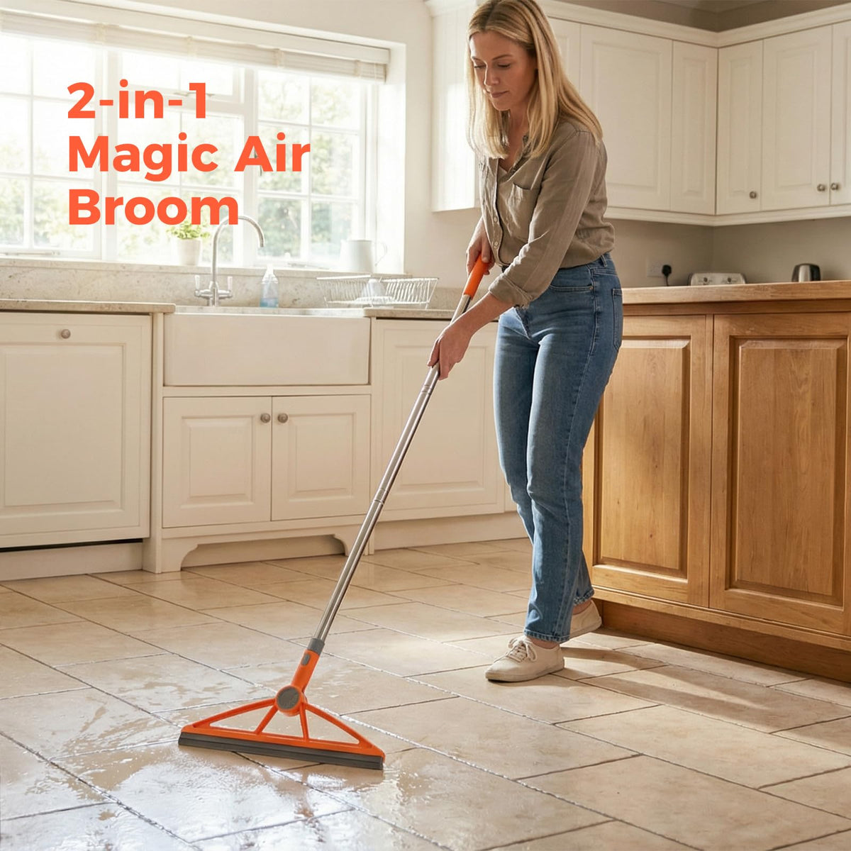 2-in-1 Air Broom, Silicone Rubber Broom with 54" Handle & 2 Strips