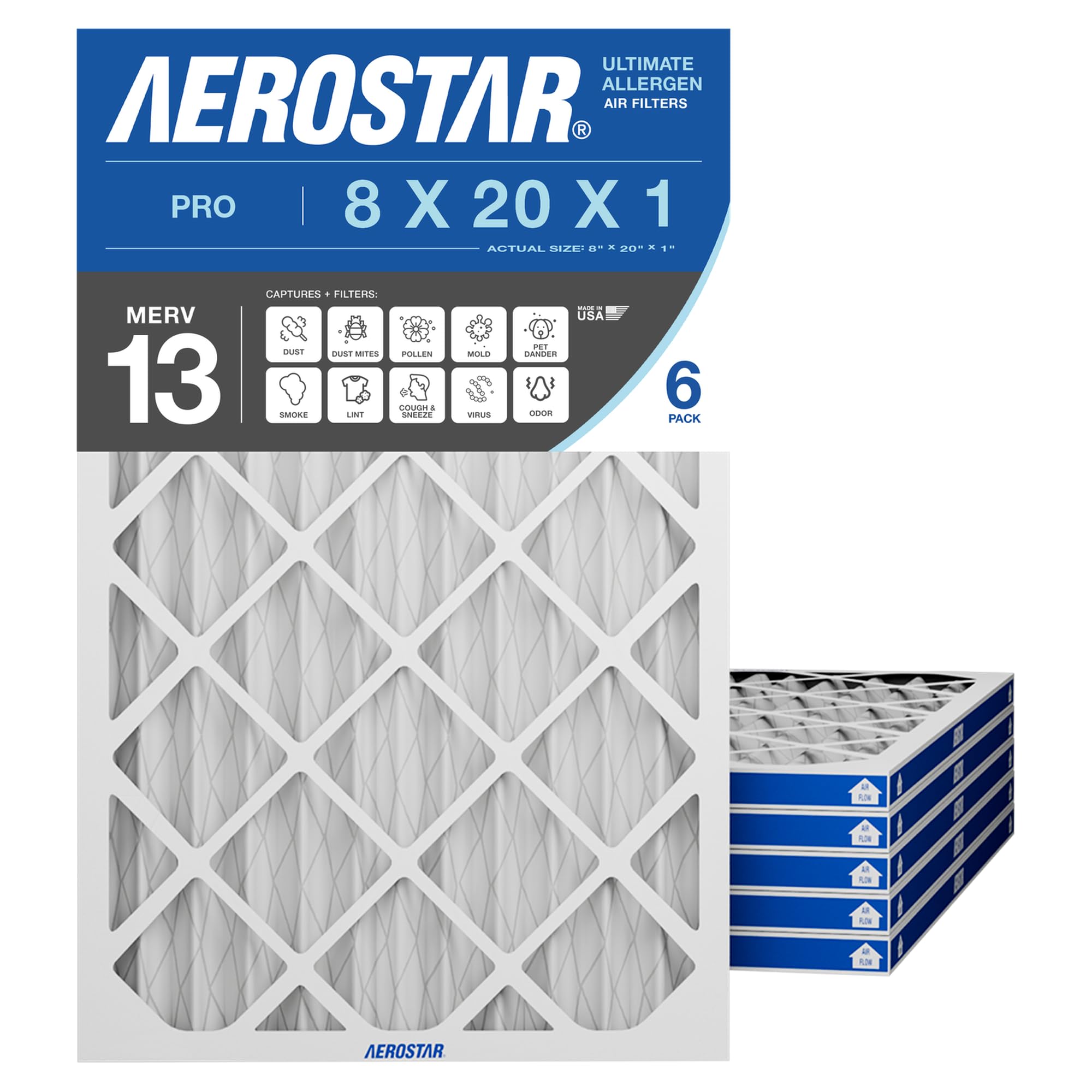 Air Filter 8x20x1 MERV 13 AC Filter (6 Count)
