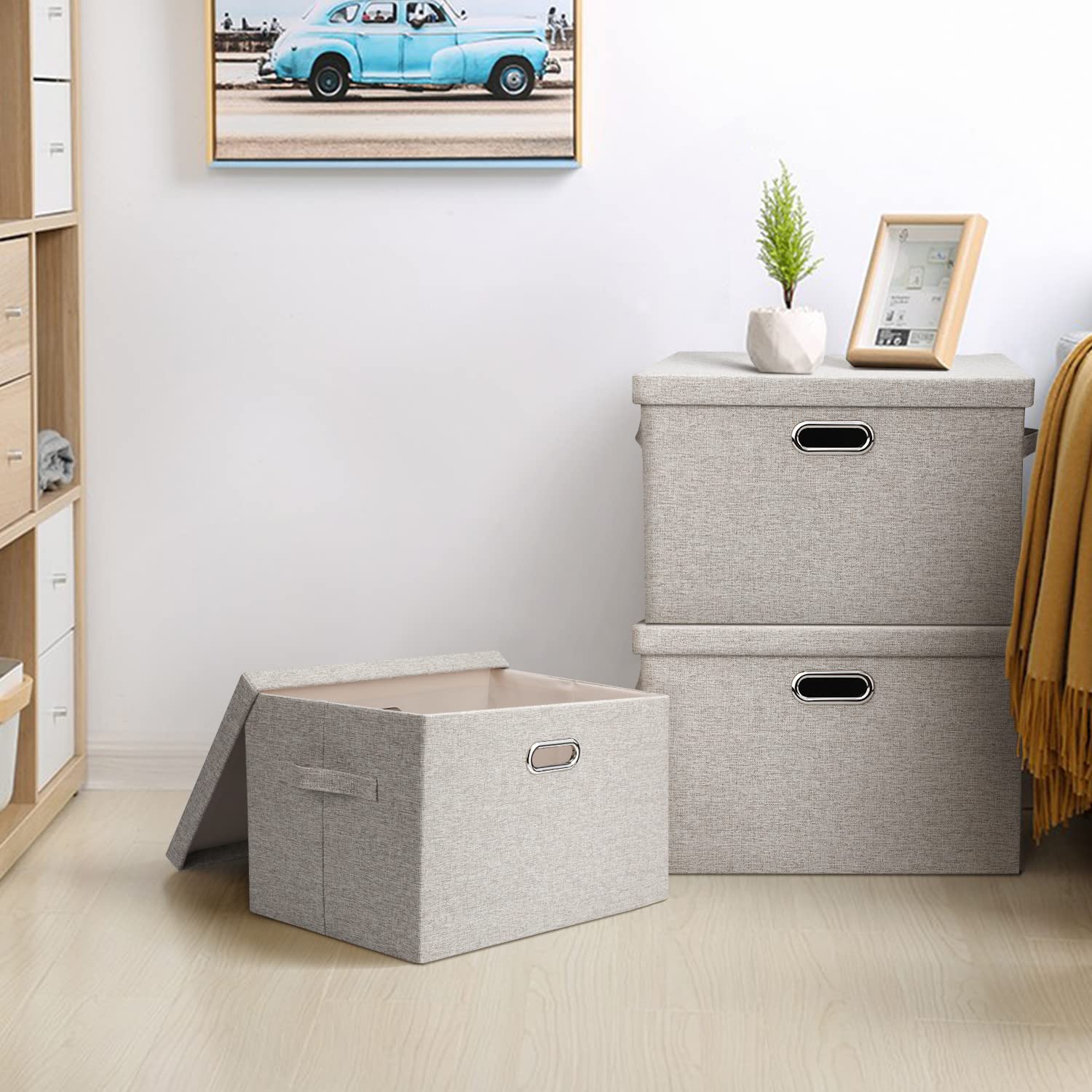 Large Quart Collapsible Stackable Storage Bins with Lids (3 Count)