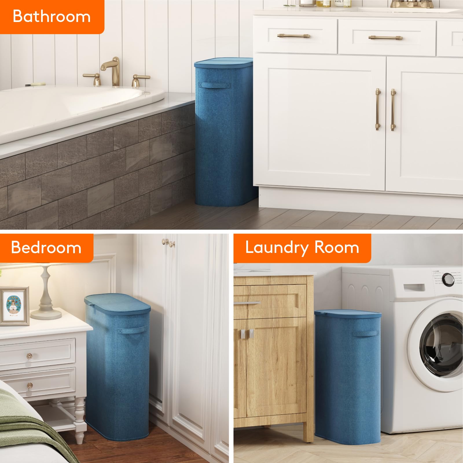 Slim Laundry Basket with Lid and Removable Bag