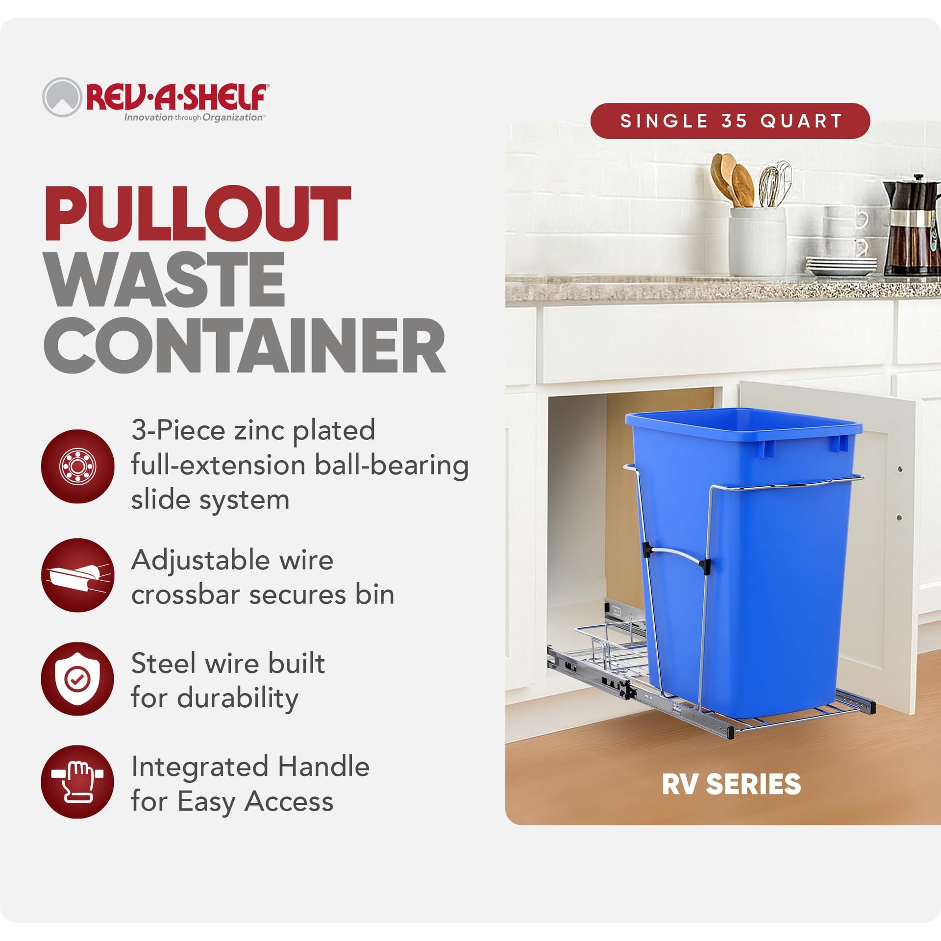 Pullout Trash Can for Under Kitchen Cabinets 35 Qt Garbage Waste Recyling Bin with Full Extension Slides