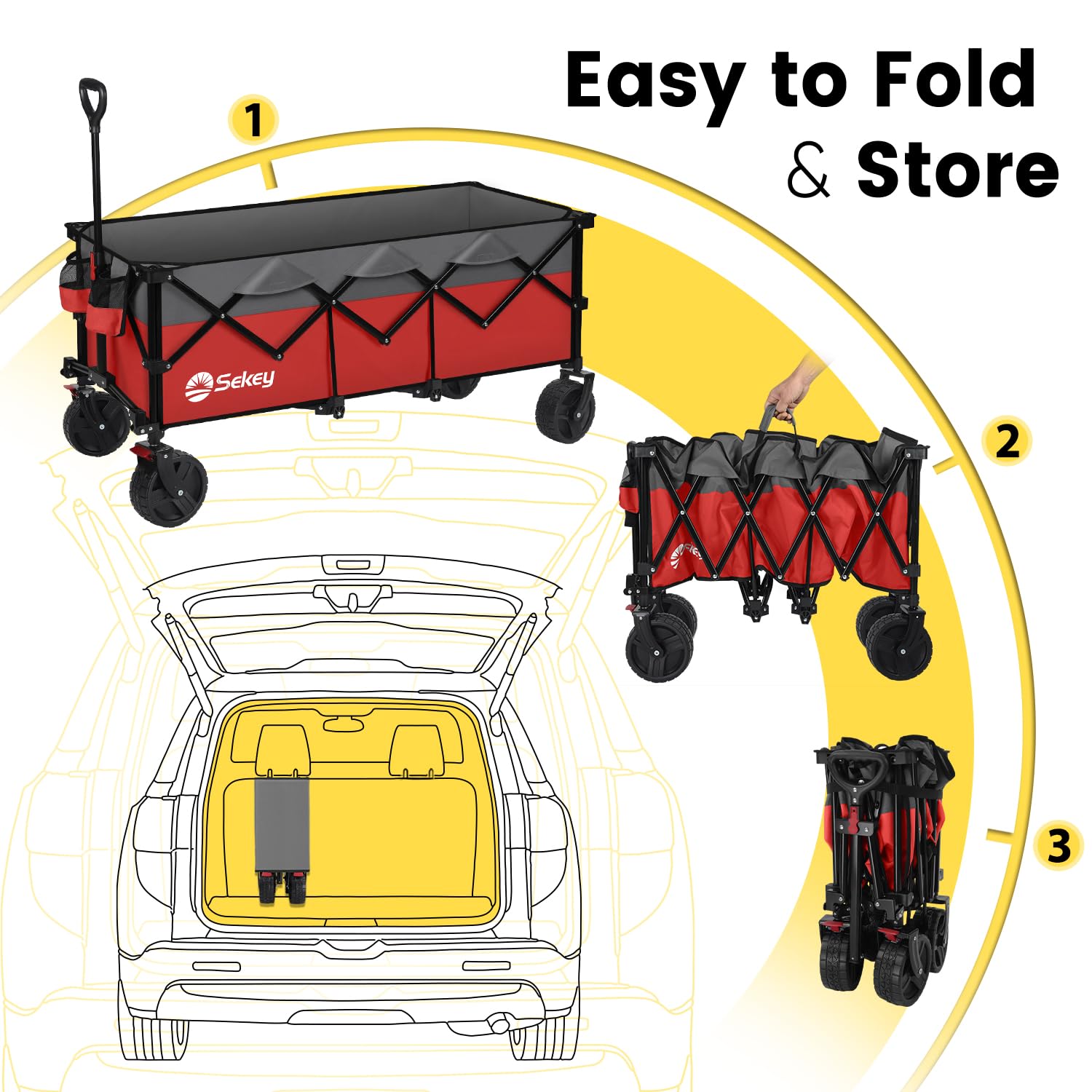 48''L Collapsible Foldable Extended Wagon with 660lbs Weight Capacity