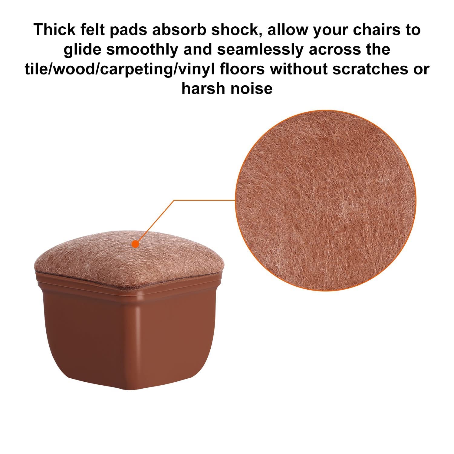 24 Pcs Square Chair Leg Floor Protectors with Felt (24 Count)