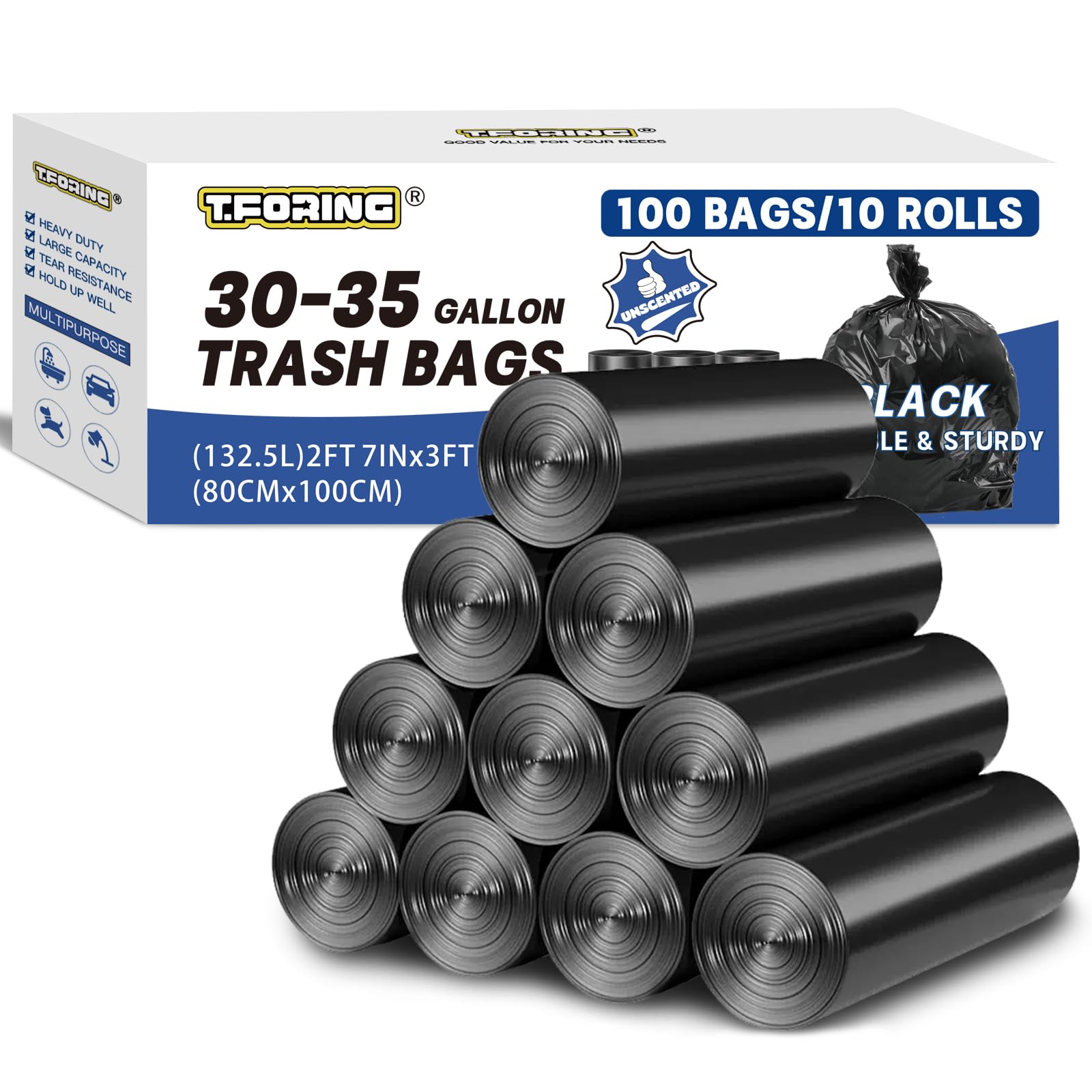 30 35 Gallon Trash Bags Heavy Duty 1.5 Mil (100 Count)