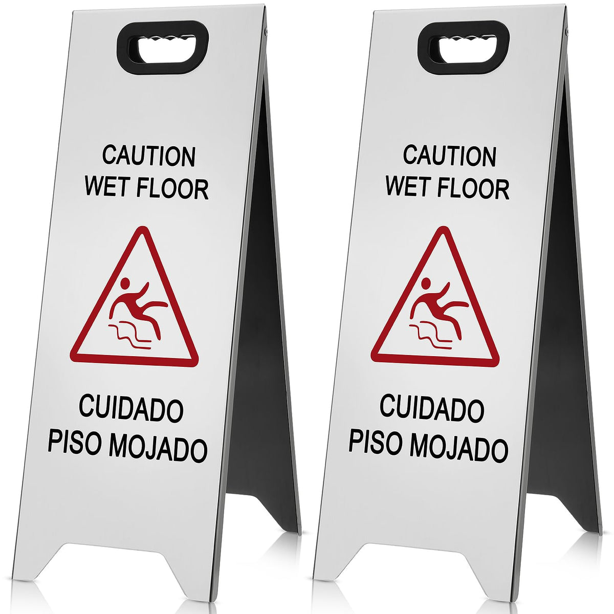 2 Pcs 24 Inch Stainless Steel Wet Floor Sign (2 Count)