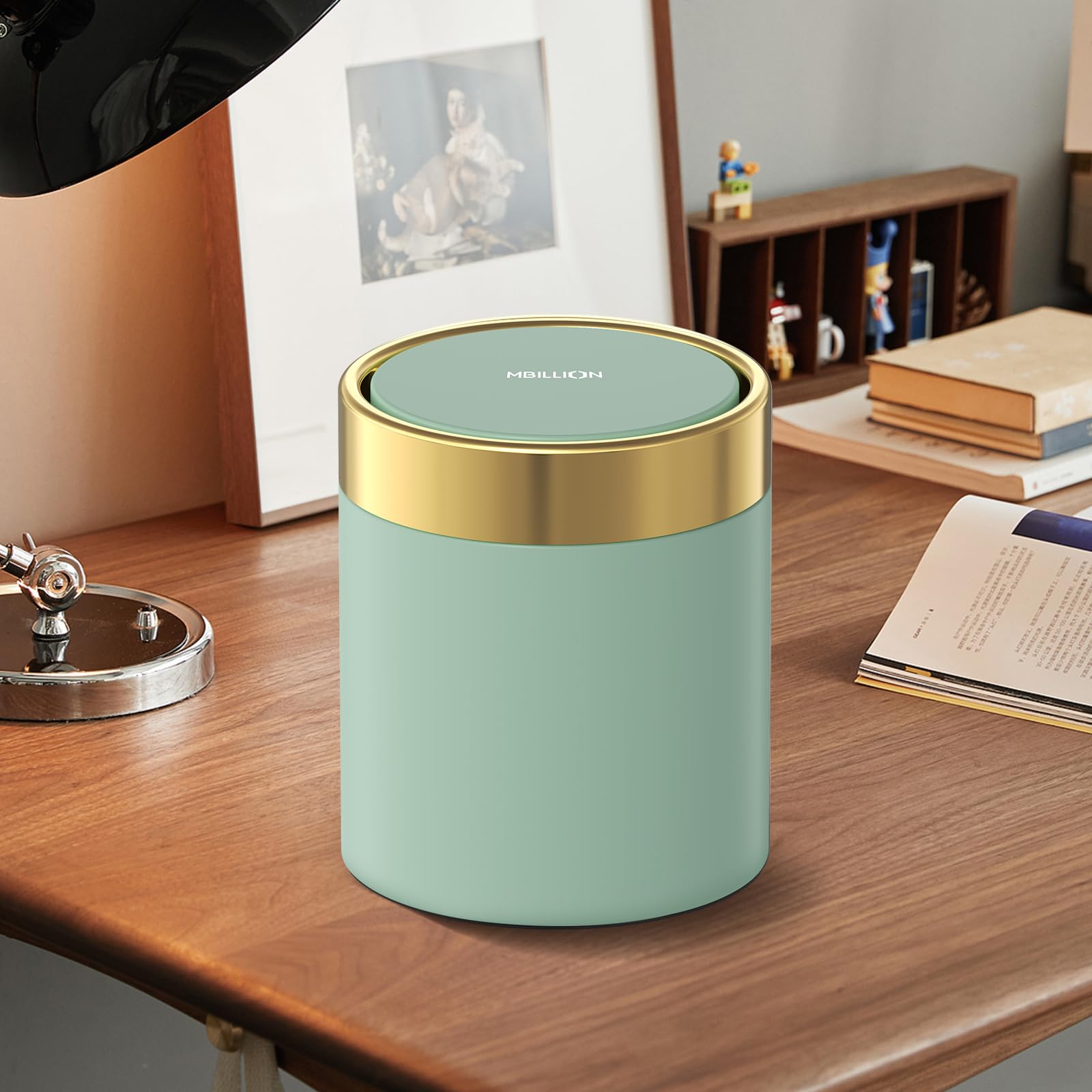 0.4 Gal Light Green Desktop Mini Swing Lid Trash Can