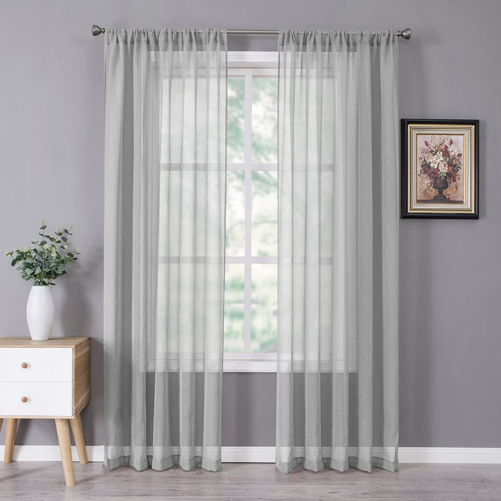 Sheer Curtain Linen Textured Living Room Curtains Sheer Light Filtering Rod Pocket Voile Curtain for Bedroom
