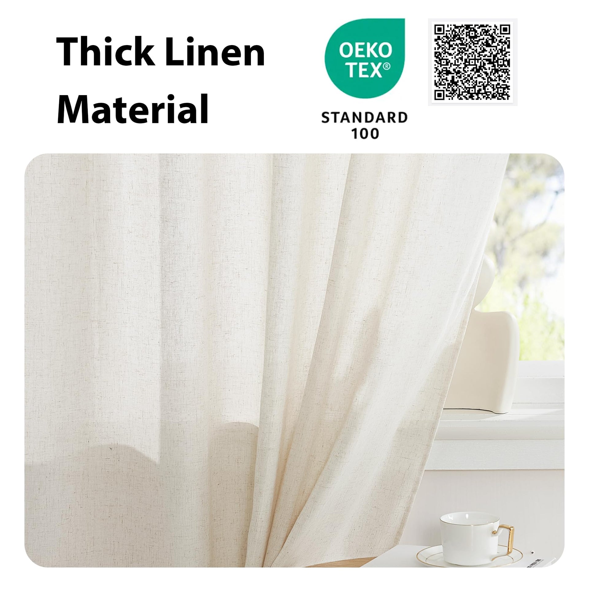 Natural Kitchen Sheer Door Window Curtain 26 x 72 inches Long