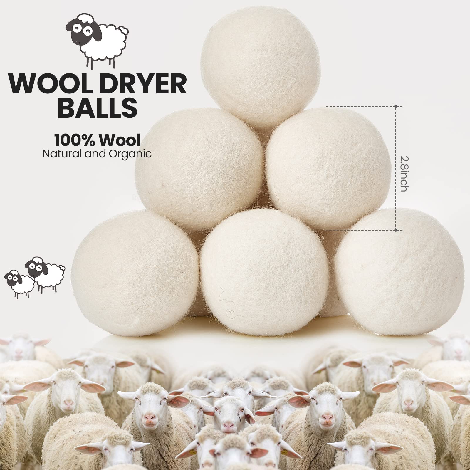 24 Pcs Wool Dryer Balls Set with Muslin Bags for Laundry