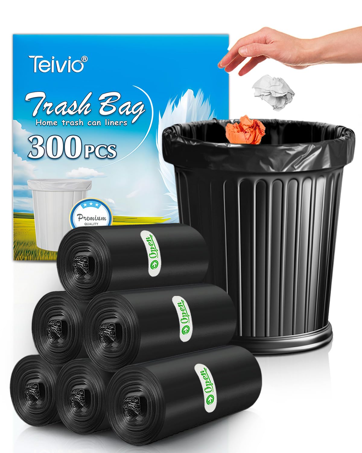 Small Black Trash Bags 3 Gallon 300 Count Bathroom Garbage Bags