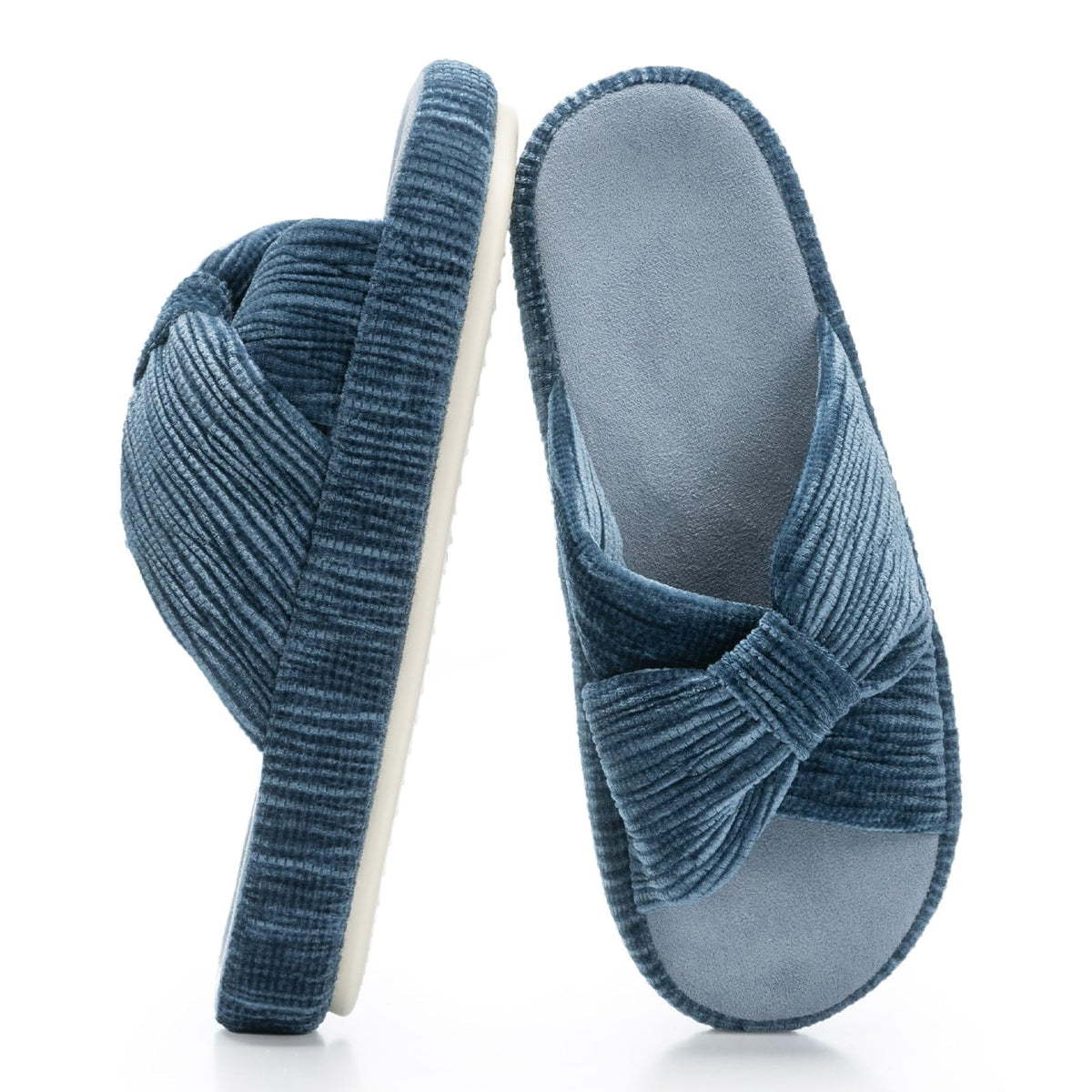 Slippers for Women Memory Foam House Bedroom Bow Crossbands Pearlescent Slipper Shoes Comfy Trendy Gift Slippers Blue Size 7 8 6.5