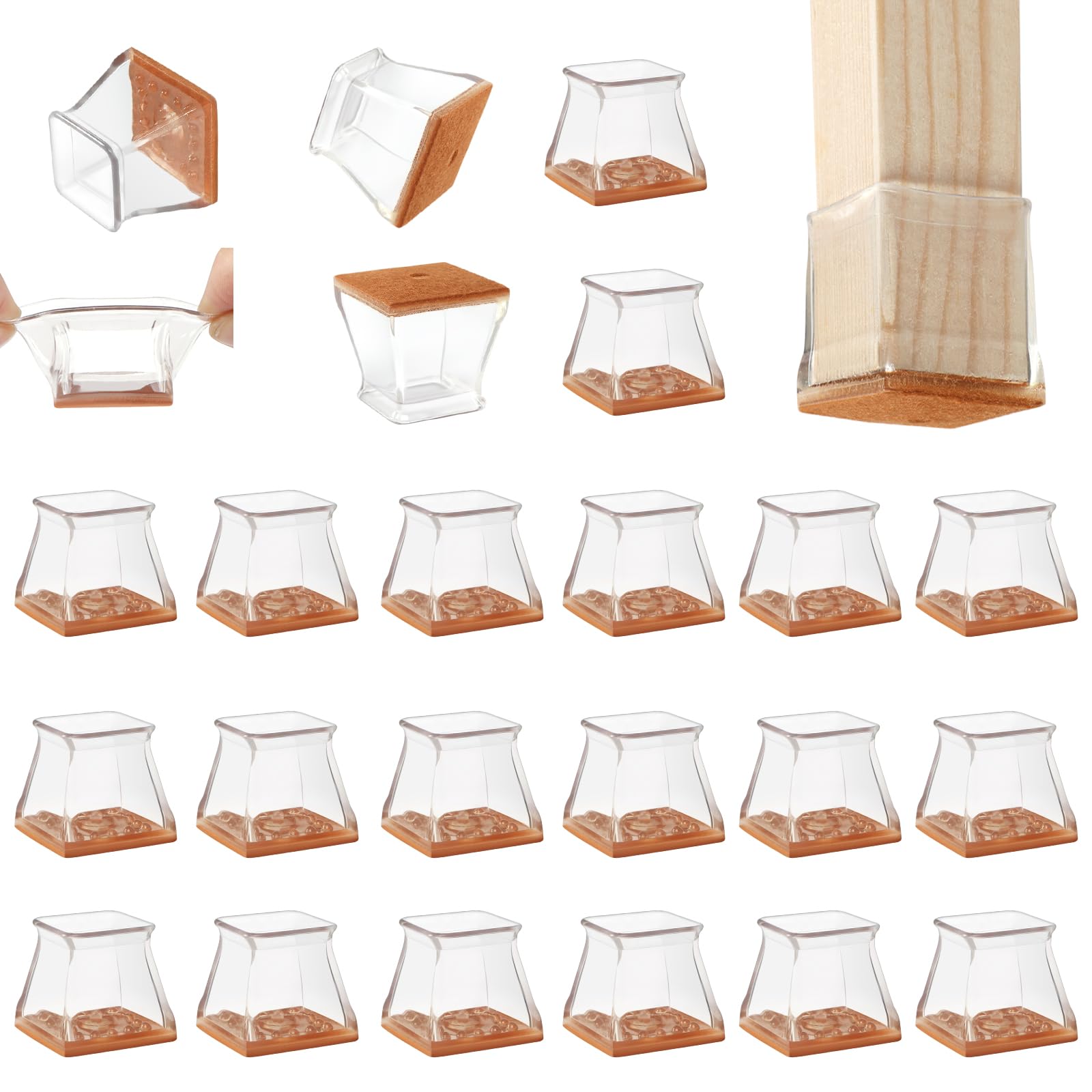 24 Pack Square Chair Leg Floor Protectors for Hardwood Floors (24 Count)