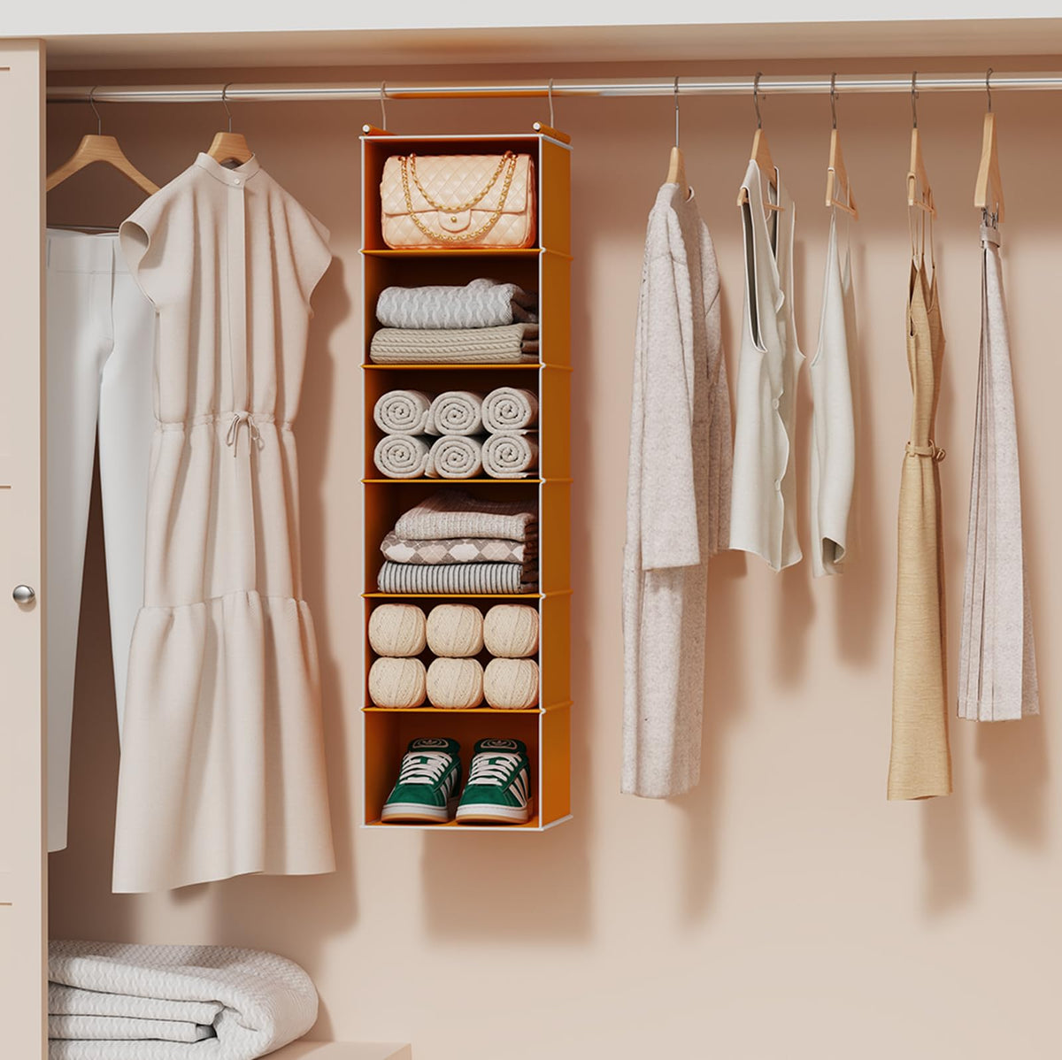 6 Tier Hanging Closet Organizer with 2 Sturdy Hooks