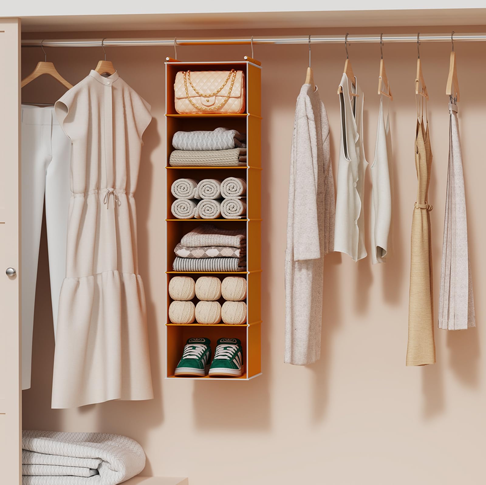6 Tier Hanging Closet Organizer with 2 Sturdy Hooks