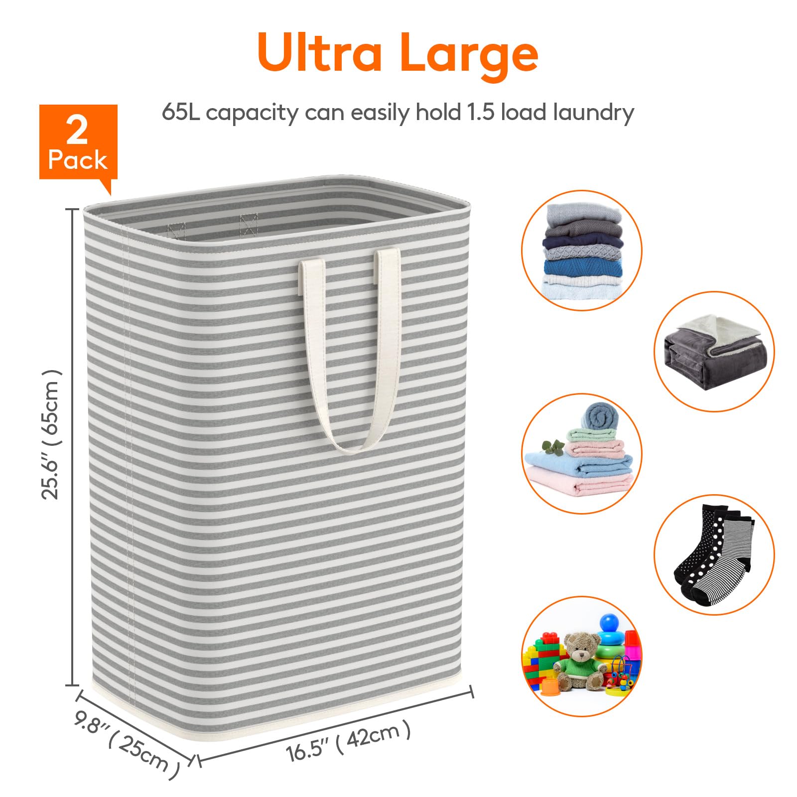 2 Pack Laundry Basket 65L Each (2 Count)